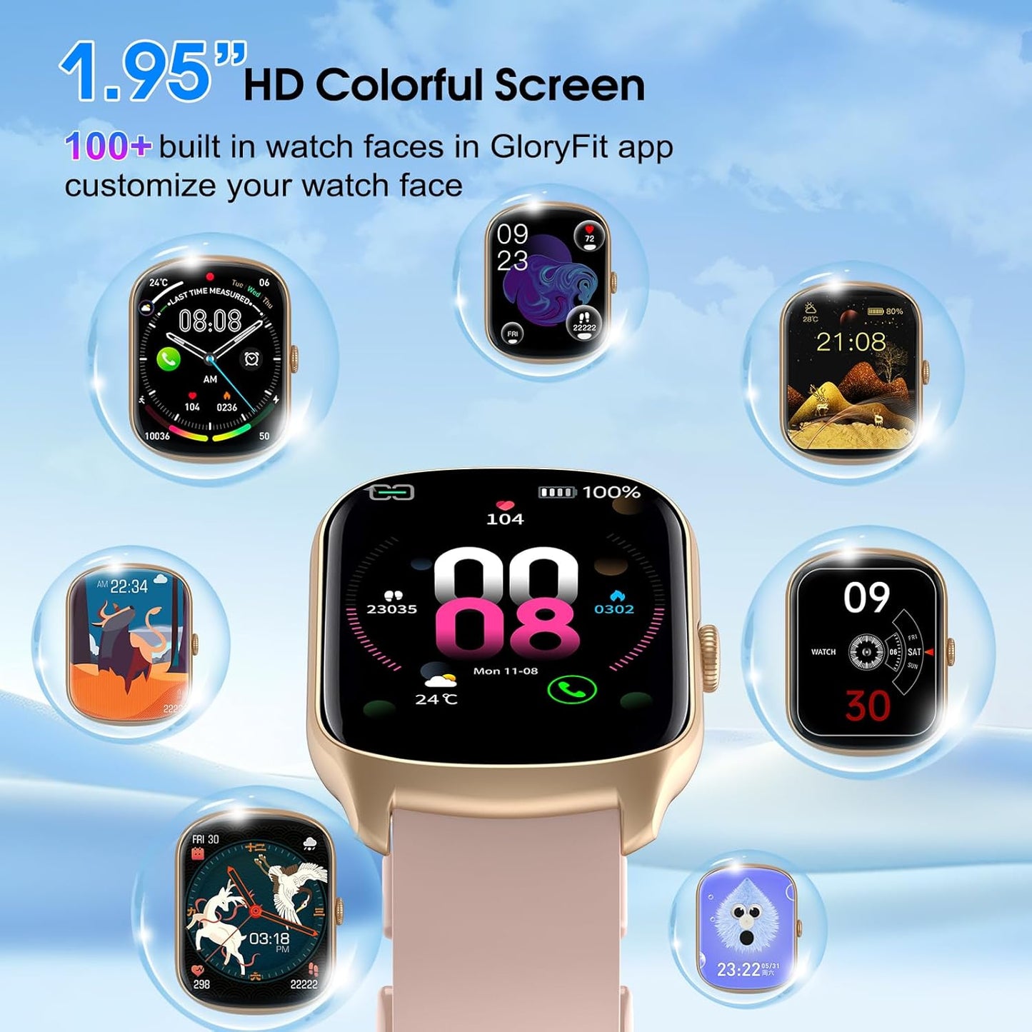 Smart Watch for Men Women, 1.95"HD Smartwatch (Dial/Answer Calls), Heart Rate/Sleep Monitor Fitness Smartwatch, Curved Screen Watches, 112+ Sports Modes Activity Trackers,IP68 Waterproof, Pink