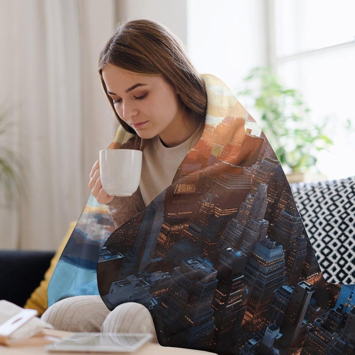New York City Skyline Throw Blanket for Couch Super Soft Warm Lightweight Throw Blankets Cozy Flannel Bed Blanket Cute Decorative Blankets for All Seasons Home Decor Gift 50"*60"（130 * 150cm）