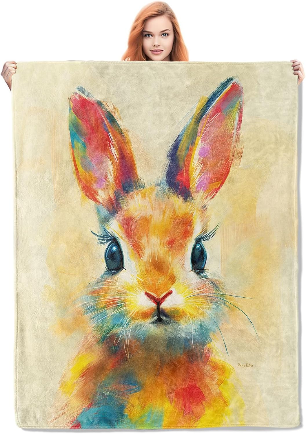 Cute Bunny Blanket, Colorful Rabbit Flannel Throw Blankets,Soft Warm Lightweight Cozy Plush Animal Throws for Bedroom Sofa Home Decor Gifts for Women Girls 50"x60"
