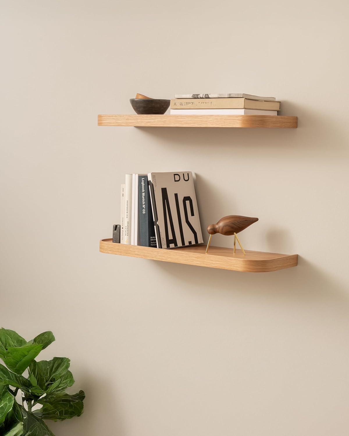 Kazai.® 23.6 inches Floating Shelves for Wall 'Toke' | Set of 2 Small Mounted Wooden Shelf Units | Modern Wall Decor & Storage for Living Room, Bathroom, Kitchen, Bedroom & More | Oak
