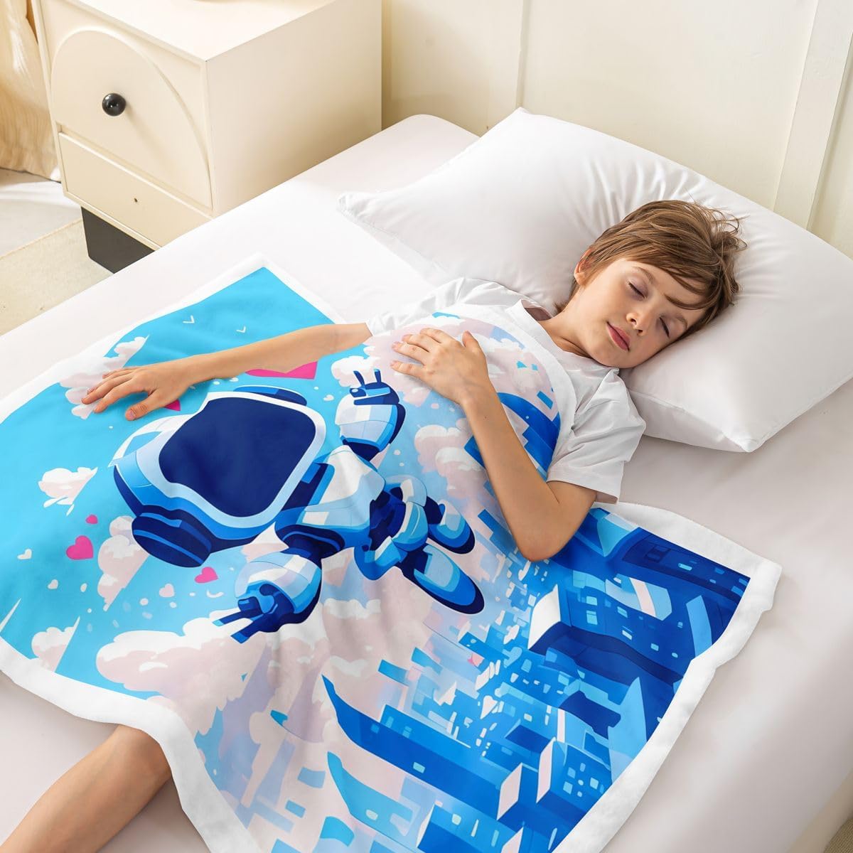 Erosebridal Blue Robot Blanket Throw,Cartoon Machine Robot Blankets and Throws for Kids Boys Girls Bedroom Decor,Science Themed Fleece Blanket Sci Fi Blanket 60"x80" for Bed Couch