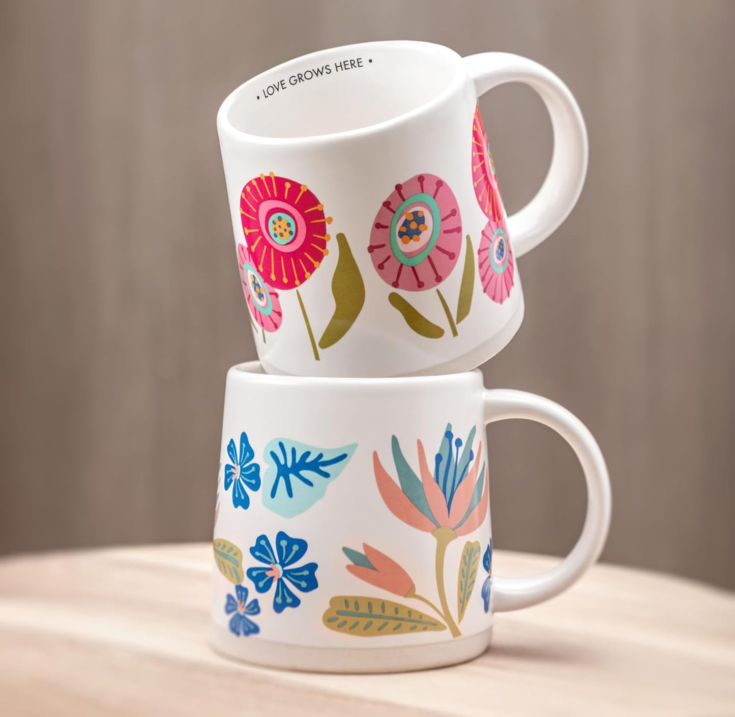Karma, 14 oz Shelly Mug - Cute Coffee and Tea Mug - Ceramic Coffee Mugs for Women and Men, More Happy