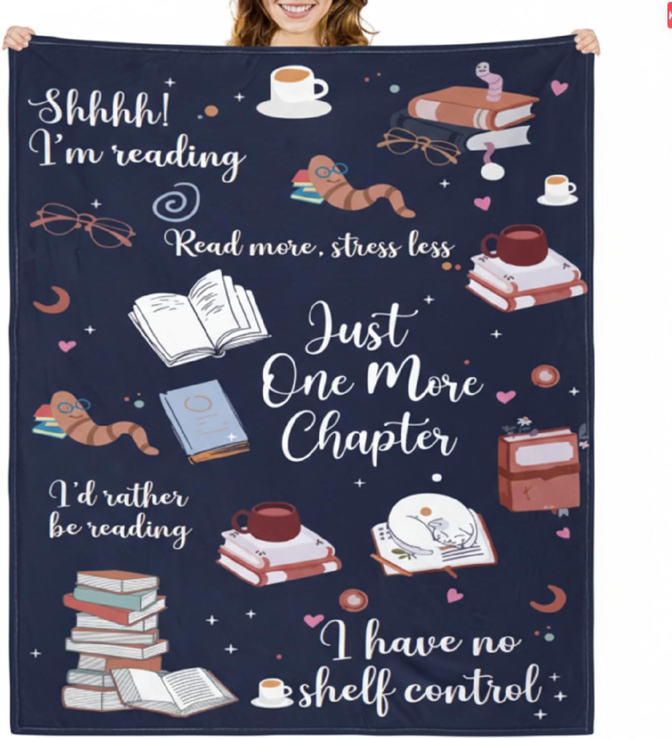 Breling Book Lovers Gifts 50 x 60 Inch Blanket Librarian Reading Throw Blanket Book Lover Club Gifts for Reading Bookish Librarian Birthday Gift