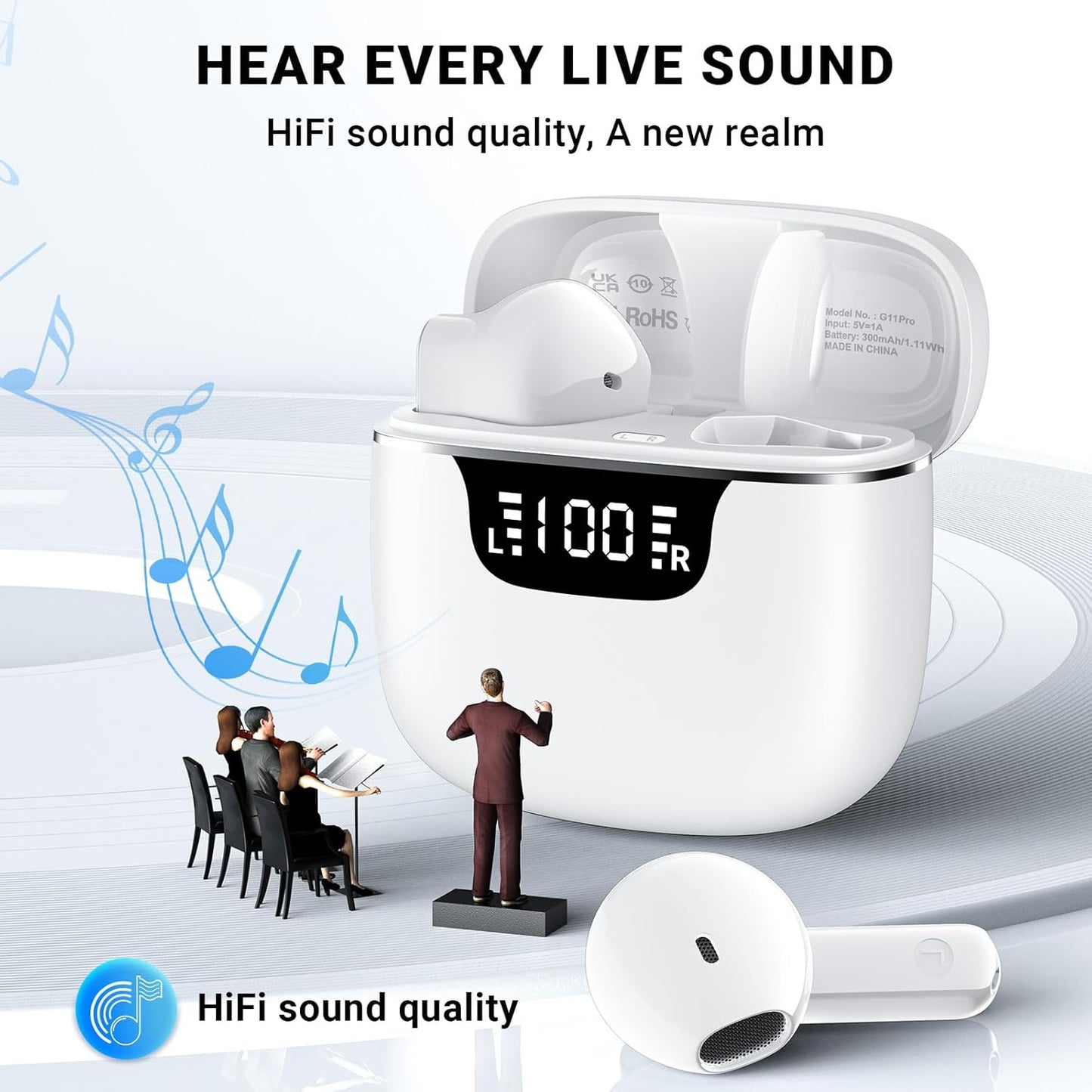 Wireless Earbuds, Bluetooth 5.4 Headphones with 42H Ultralight Ear Buds,Bluetooth Earbuds with 4 ENC Noise Cancelling Mics, HiFi Deep Bass Dual LED Display USB-C, Waterproof Earphones for Android iOS