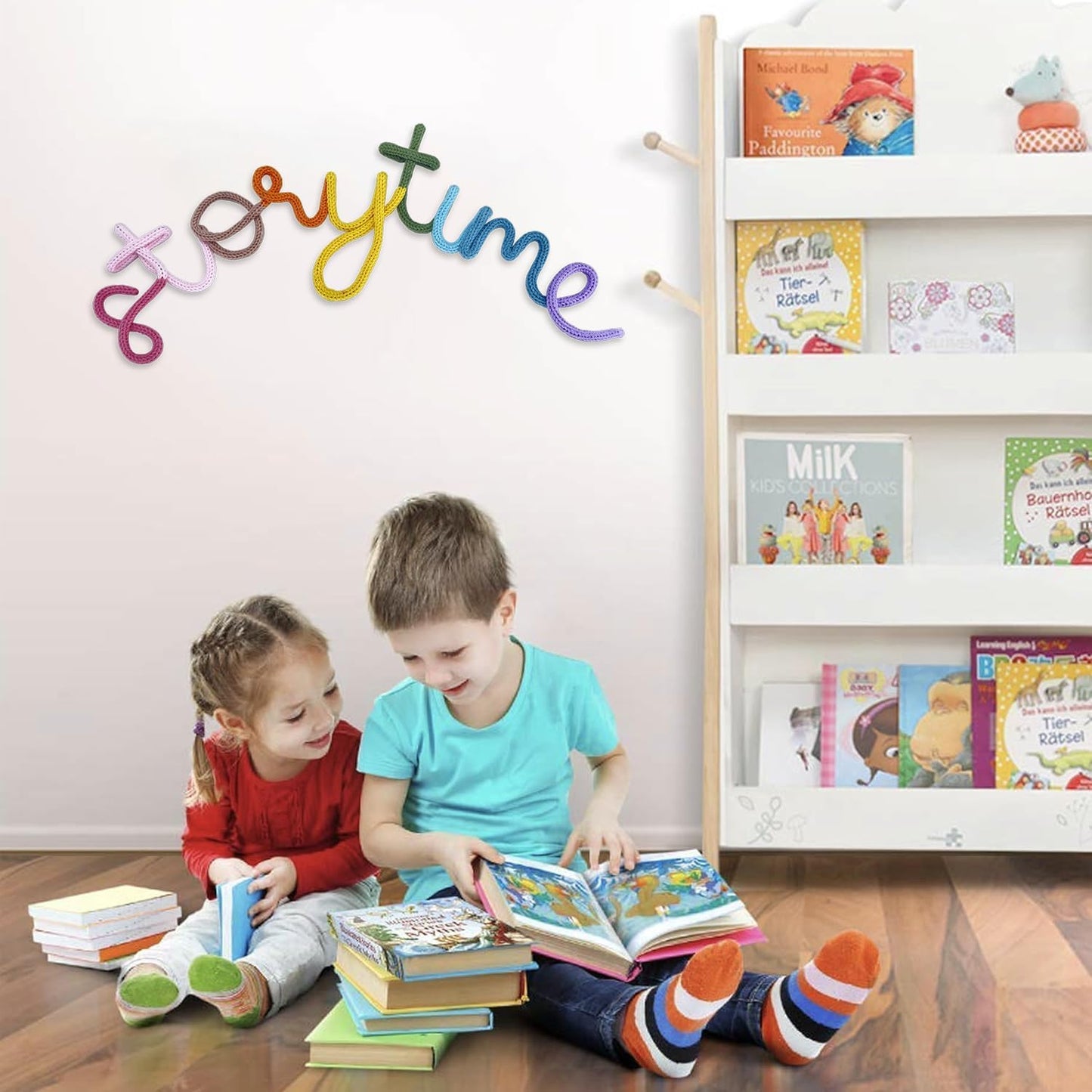 Handmade Storytime Wall Sign-Knitted Wire Storytime Sign Reading Corner Sign Decor story time wall sign wire Letters Book Corner Decor for Kids Room Nursery & Playroom (Storytime)