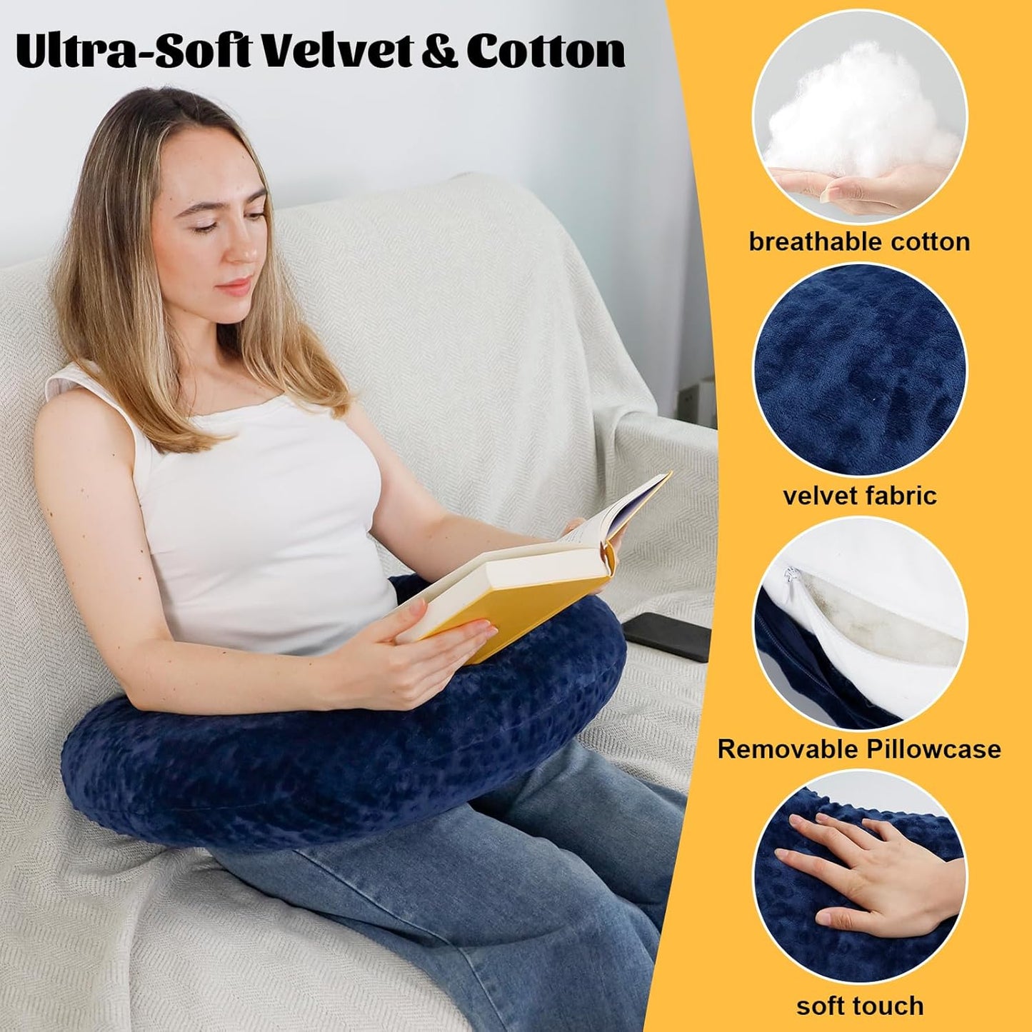 IFOYO Ergonomic Gaming Pillow for Lap, U-Shaped Crochet Pillow for Lap Support, Soft Reading Pillows Provide Arms Legs Neck Support to Long Gaming Sessions, Crocheting, Reading, Working