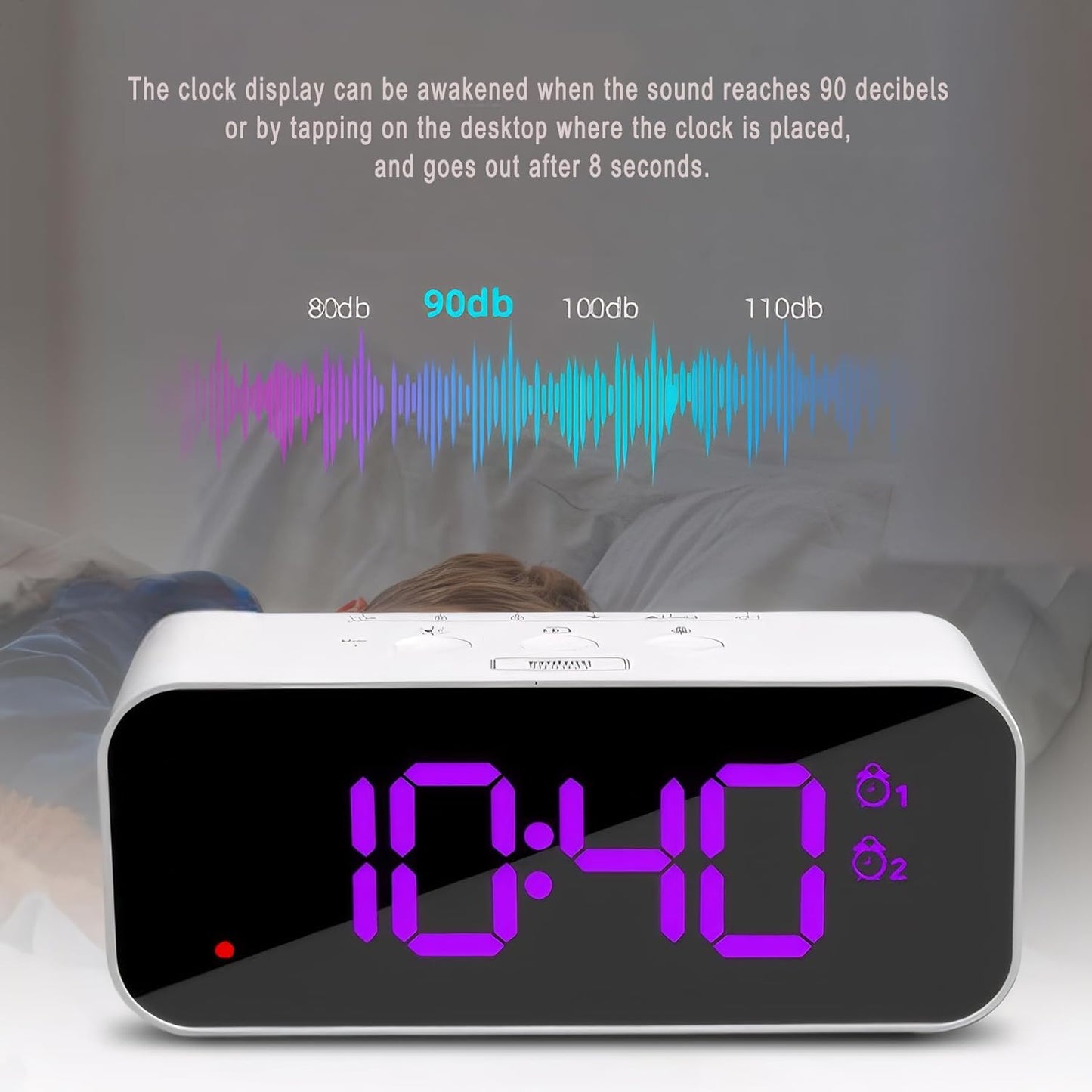 Lancoon ‌Digital Clock with RGB Color Display Voice Control Multifunctional LED Voice Recording Alarm Clock Adjustable Backlight 12/24H Snooze Function Plug in Power for Bedroom Dorm Desktop White