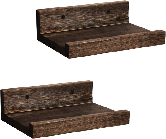 Z metnal Mini Floating Shelves, Small Natural Wooden Display Wall Shelf for Picture Ledge, Pawlownia, Wall Mounted, 8 x 5.5inch, 2 Pack