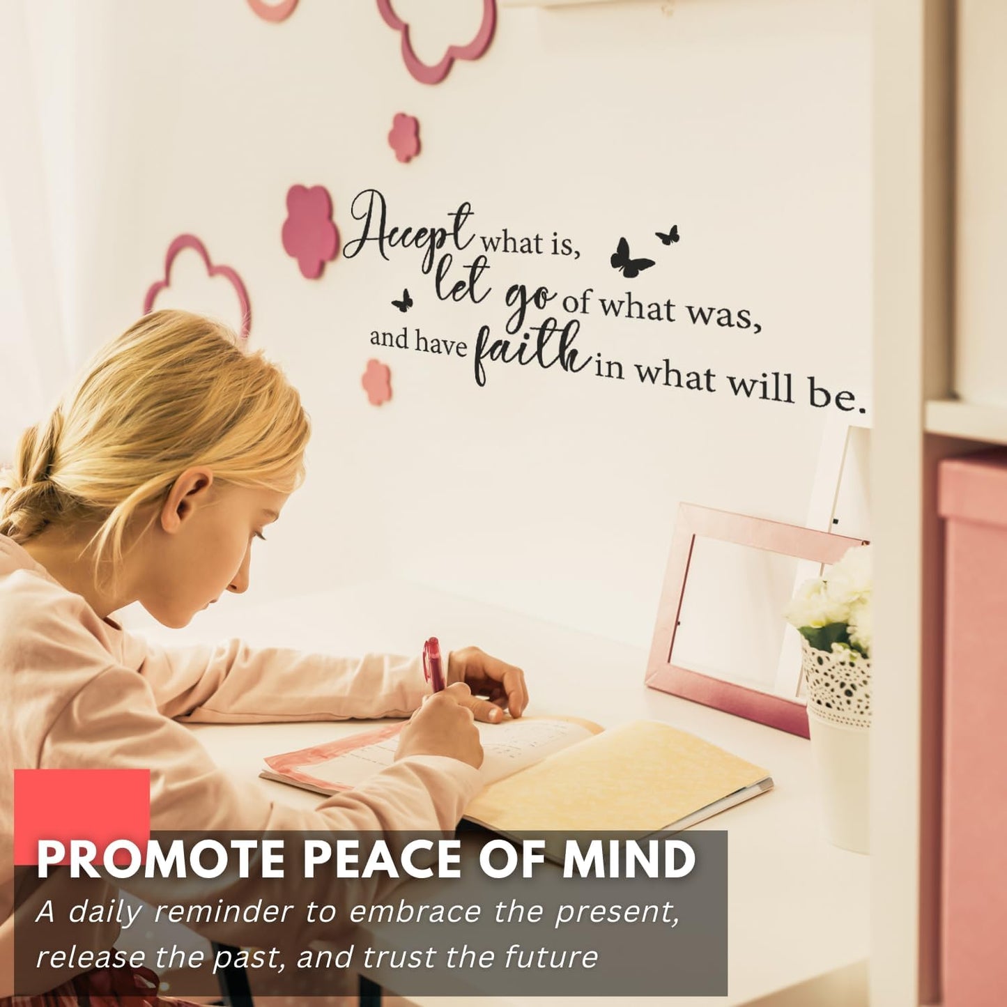 My Vinyl Story - Accept What is - Inspirational Wall Decal Sticker Quote for Home Office Bedroom Kids Room Classroom Positive Vinyl Wall Art (Black, 24x10 inches)