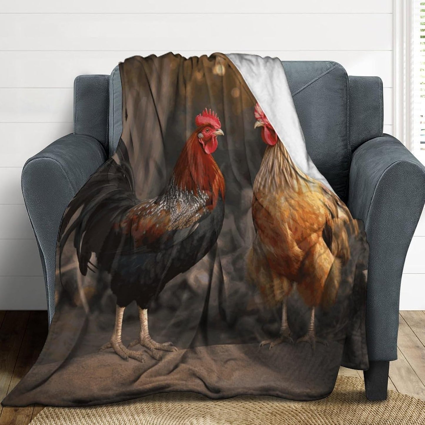 Rooster and Chicken Blanket Super Soft Lightweight Throw Blanket Cute Cozy Warm Bed Blanket Decorative Fuzzy Blanket All-Season Home Decor Gift for Sofa Couch Living Room 40"*50" （100 * 130cm）