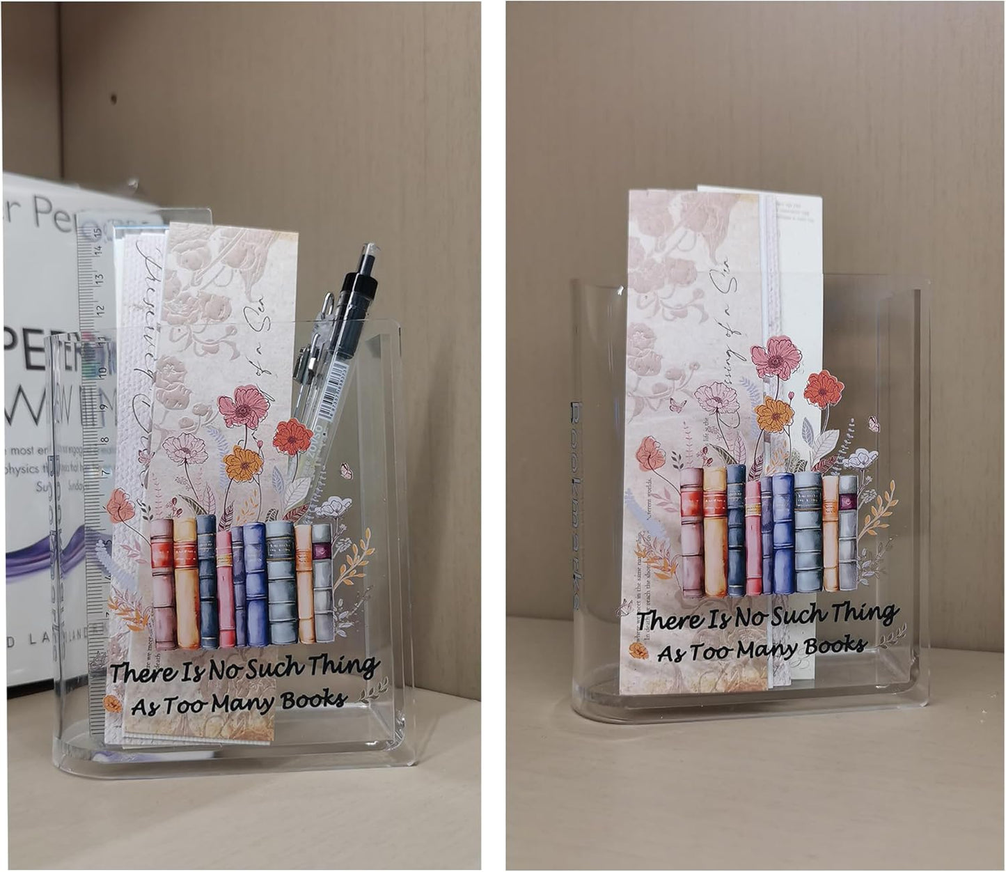 Bookmarks Holders Bookshelf Bookcase Decor, Home Office Desk Organizer Accessory, Book Marks Pencil Pen Holder, Friends Book Lover Gifts (Flower)