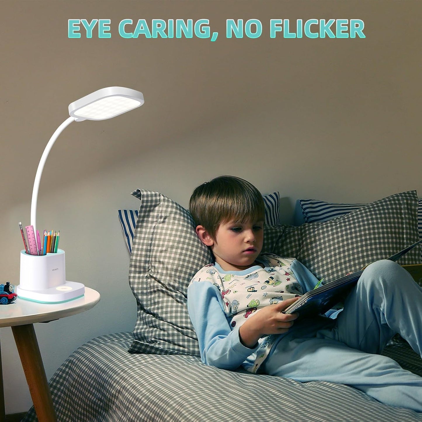 LED Desk Lamp for Home Office Bedroom, 3 Color Modes Dimmable Reading Light with USB Charging Port, Rechargeable Study Lamp for Kids Student with Pen Holder, Table Light 360°Adjustable Arm
