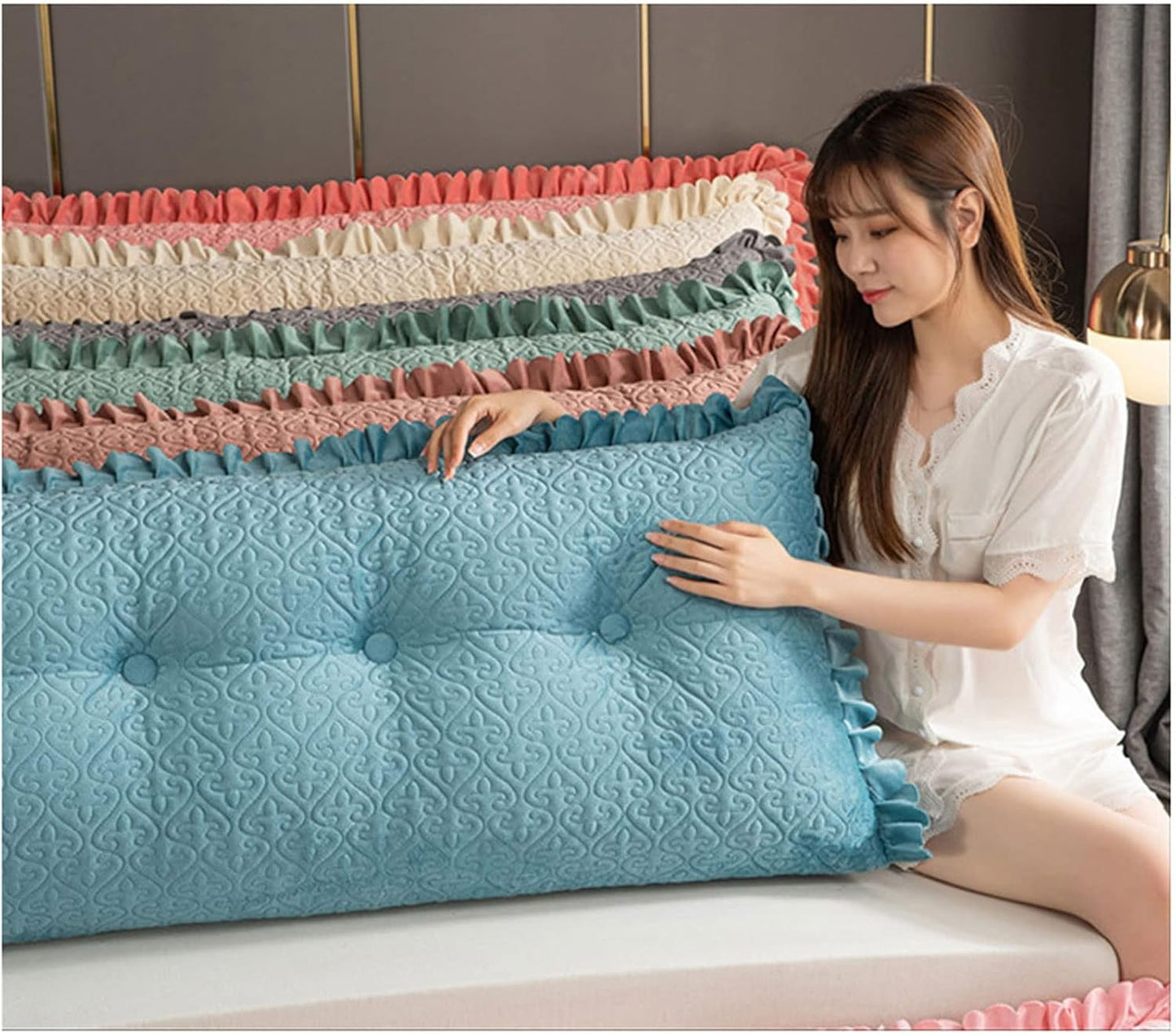 Reading Pillows for Sitting in Bed for Adult and Kids Extra Large Wedge Body Positioners Pillow with Wavy Hemming Long Headboard Back Support Lumbar Cushion
