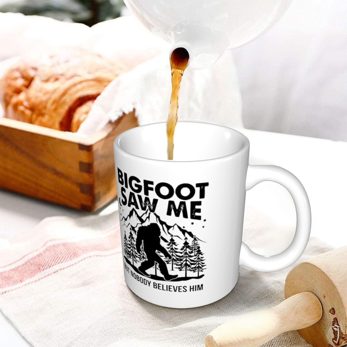 Bigfoot Saw Me But Nobody Believes Him Ceramic Coffee Mug Cup, Funny Sasquatch Gift 11 oz.