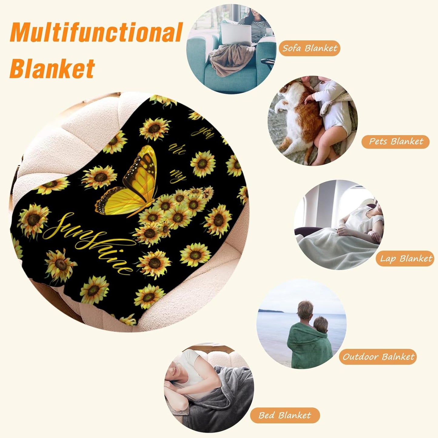 YeeJu Sunflower Large Throw Blanket Yellow Floral Butterfly Throw Blanket for Couch Sofa Bed Soft Cozy Fuzzy Plush Fleece Blankets Black Spring Summer Flower Gift for Women Blanket 50x70