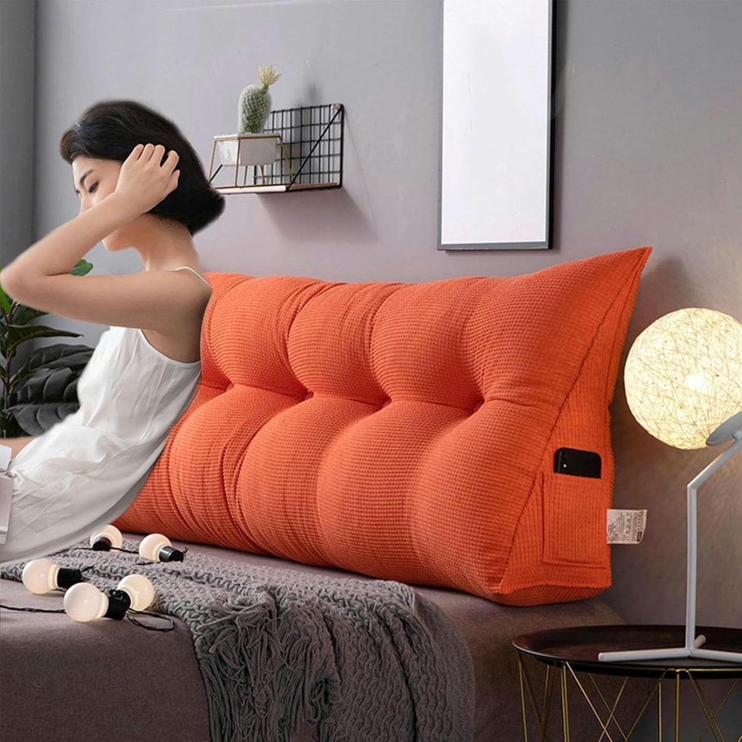 Triangular Wedge Pillow,Fleece Headboard Backrest Large Bolster for Bed Rest Reading Pillows Daybed Bed Positioning Support Pillow with Removable Cover