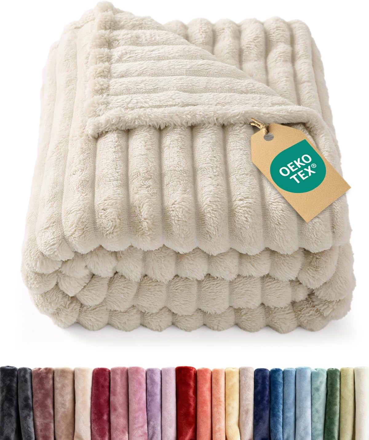 Super Soft Fleece Blanket Throw Size - Fleece Throw Blanket for Bed, Couch & Chair - Cozy, Warm & Breathable - All Season Fuzzy, Cute Decor, Microplush Bedding for Women, Men & Teens - 50x60, Cream