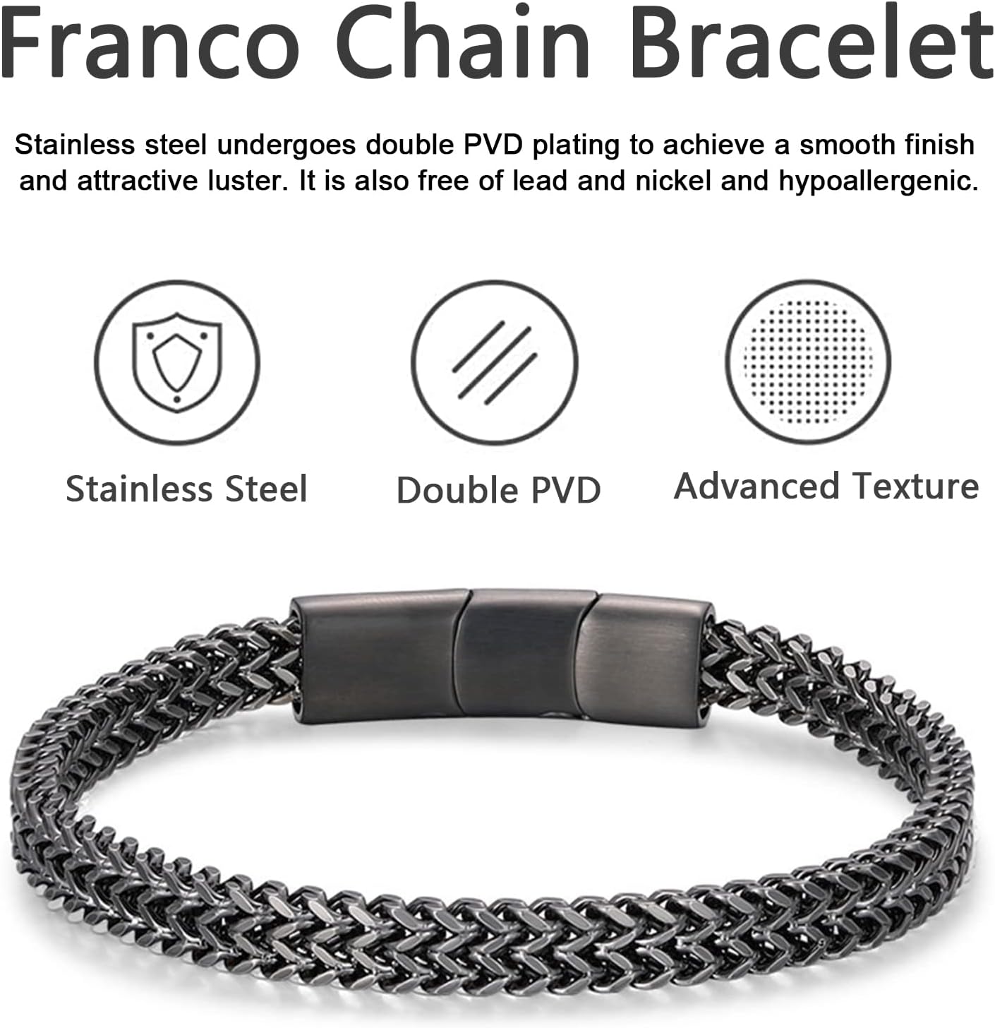 Bracelets for Men-Stainless Steel Magnetic Clasp Franco Chain Mens Bracelet