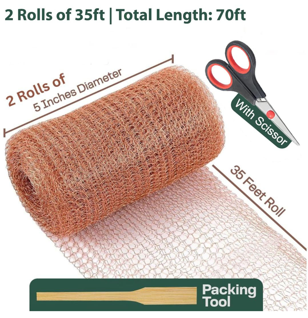 3rd Gen Copper Mesh Rodent Control Kit - Raytrends 100% Premium & Pure Copper Wool for Slug, Pest, Snail, Mice & Rat Control - Offers 2 Copper Mesh Rolls with Scissors and Packing Tool