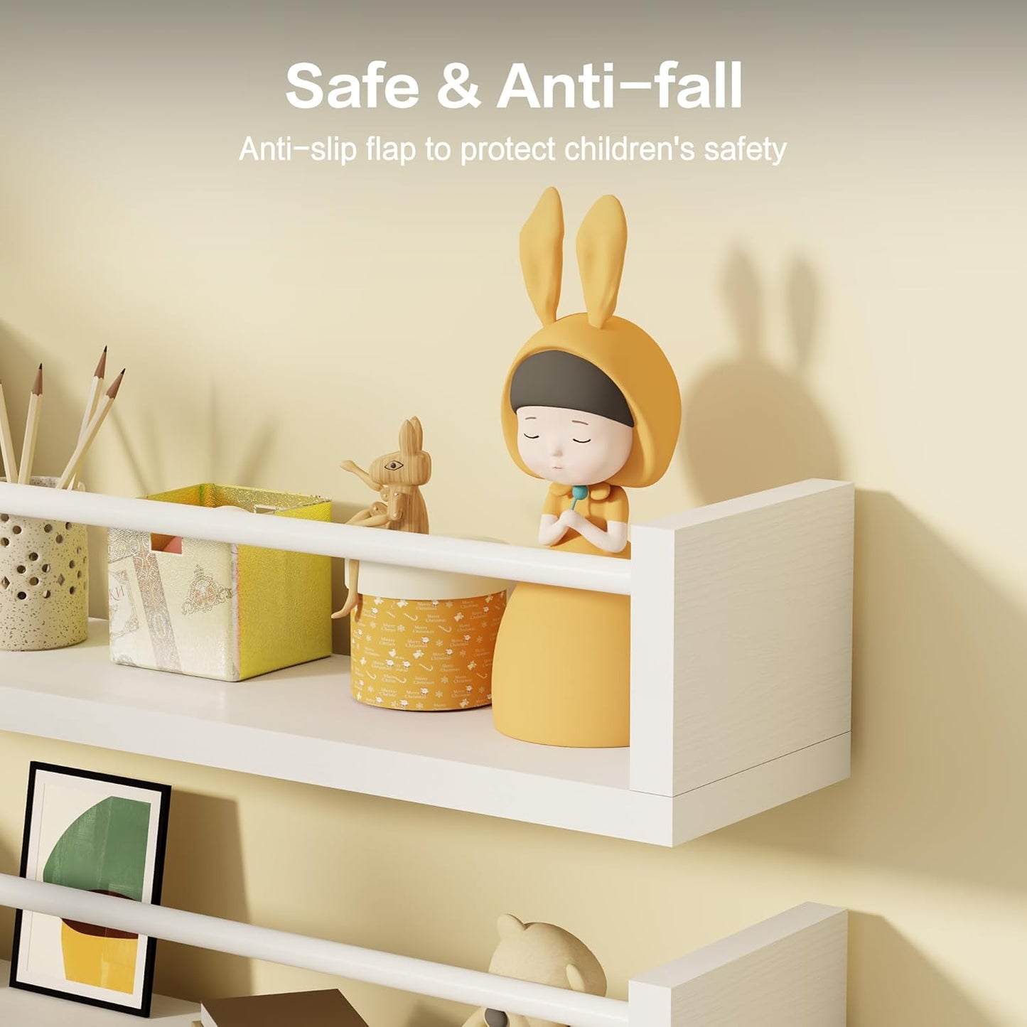 Kids Floating Wall Book Shelves — Set of 4, 16.5 in, White, Nursery & Toy Storage