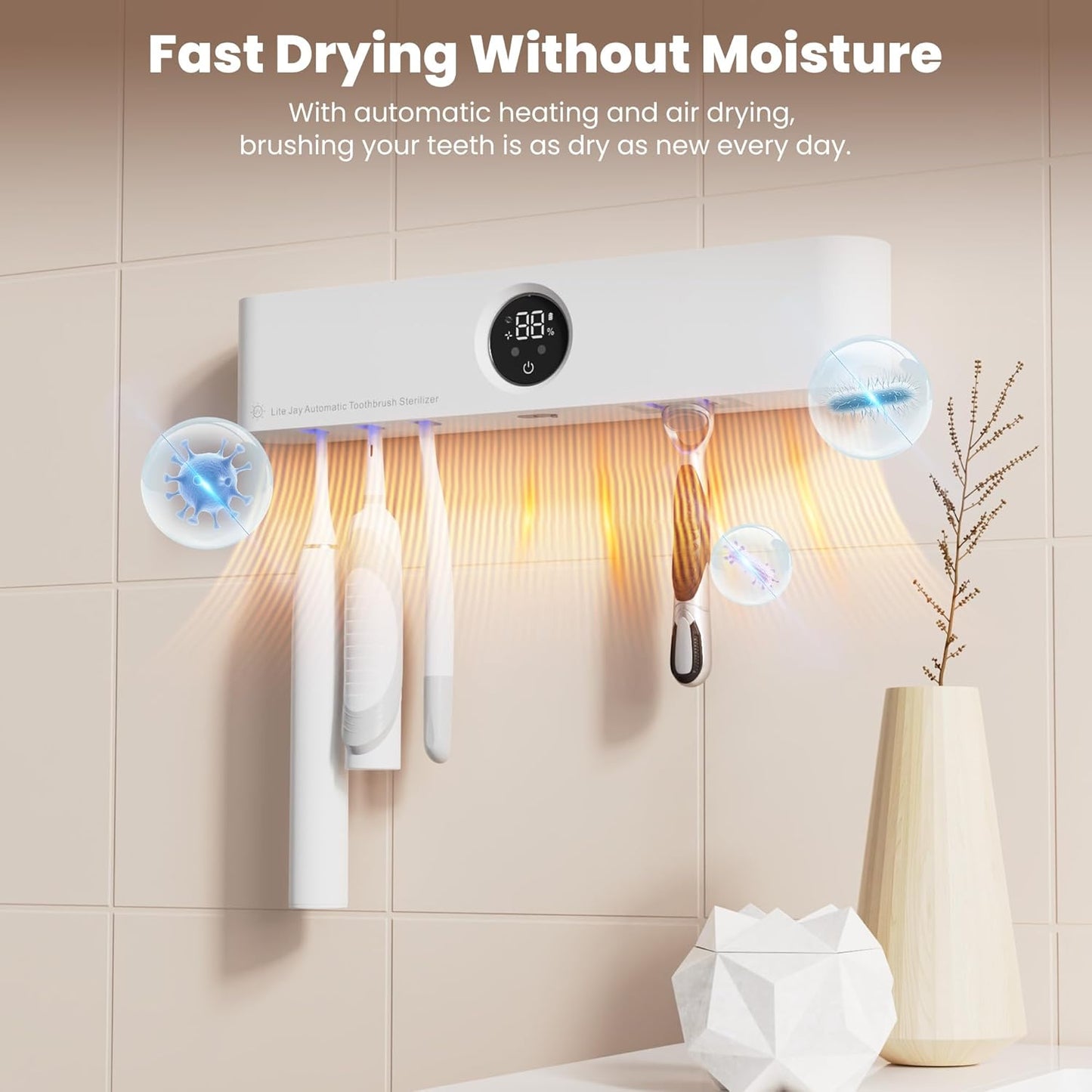 Toothbrushs Holder and Cleaner Auto Cleaning/Drying in Circle Razor Holder Five Slots Easy Wash Rechargeable Wall Mounted for Bathroom Smart Home Gadgets