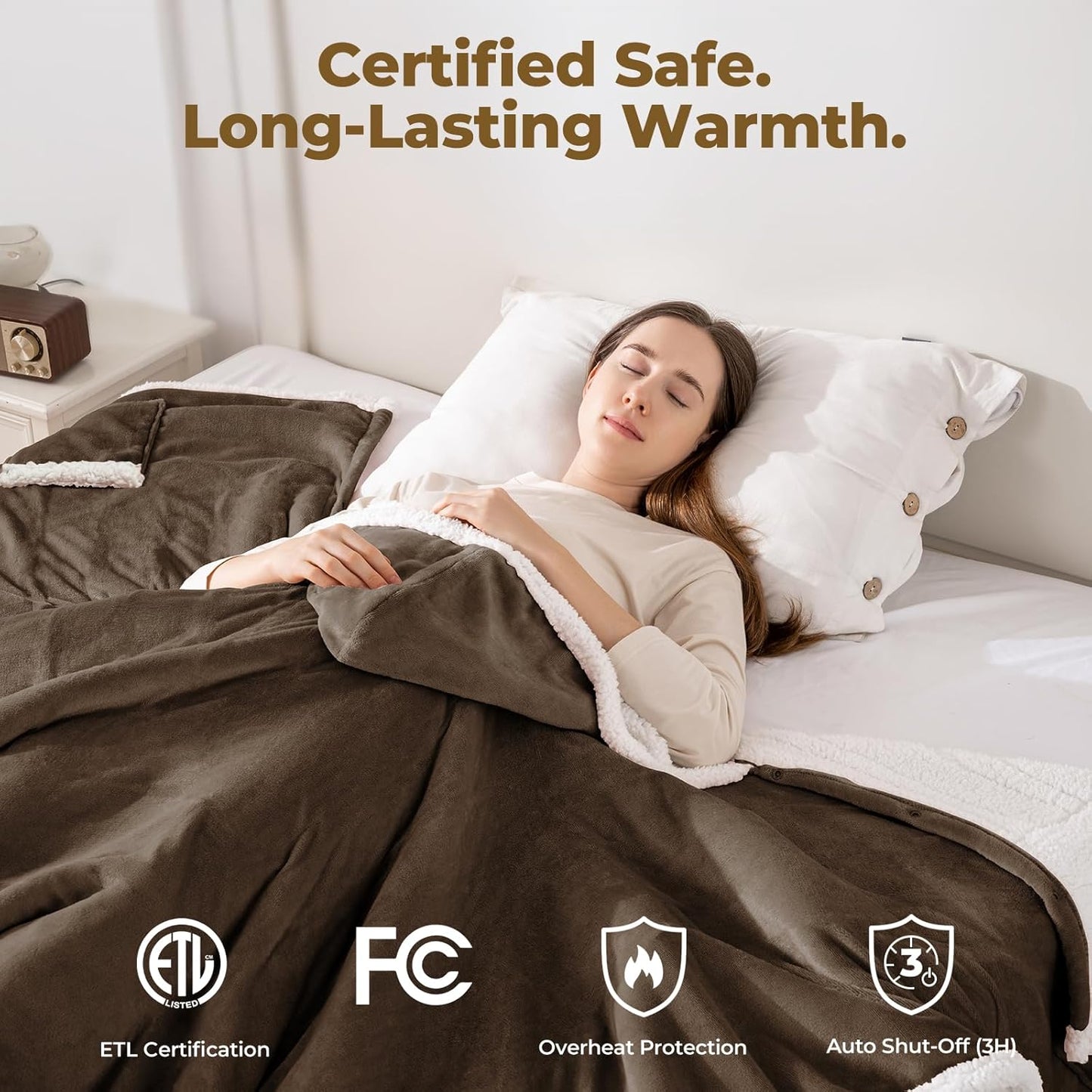 Wearable Heated Throw Blanket, Heated Shawl Electric Wrap Poncho with Hood & Pockets for Women & Men, 5 Heat Settings, 3H Auto-Off, Machine Washable, ETL Certified, Gift-Ready, 56x63, Brown