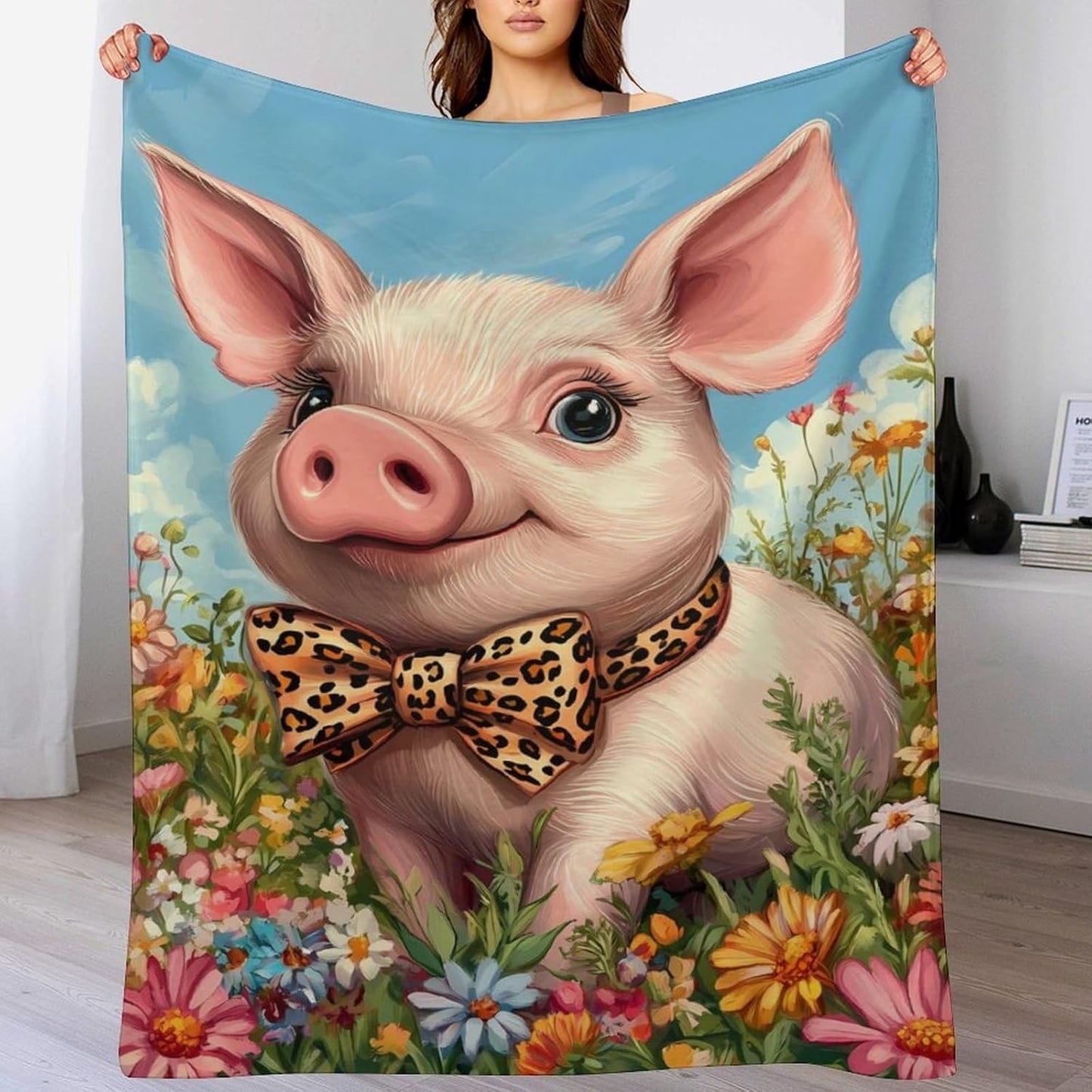 Cute Pigs Throw Blanket for Couch Bed Plush Cozy Fuzzy Flannel Blanket for All Season 50"x70"
