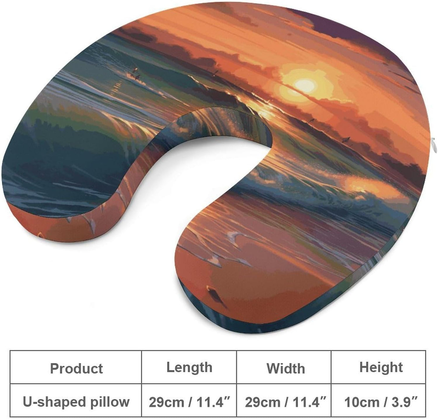 Sunset Seaside Neck Pillow Memory Foam U Shaped Pillows Portable Pillows for Shoulder Travel Head Support Pillow with Concealed Zipper for Airplane Car Home Office