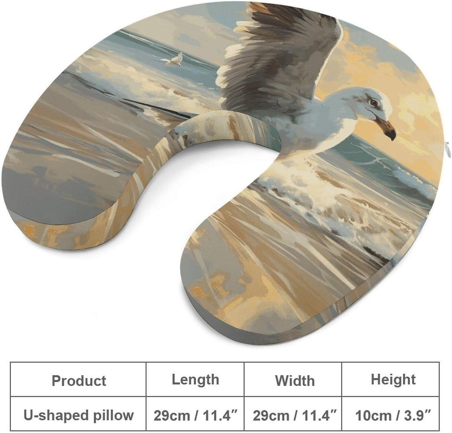 Painting of A Seagull Neck Pillow Memory Foam U Shaped Pillows Portable Pillows for Shoulder Travel Head Support Pillow with Concealed Zipper for Airplane Car Home Office