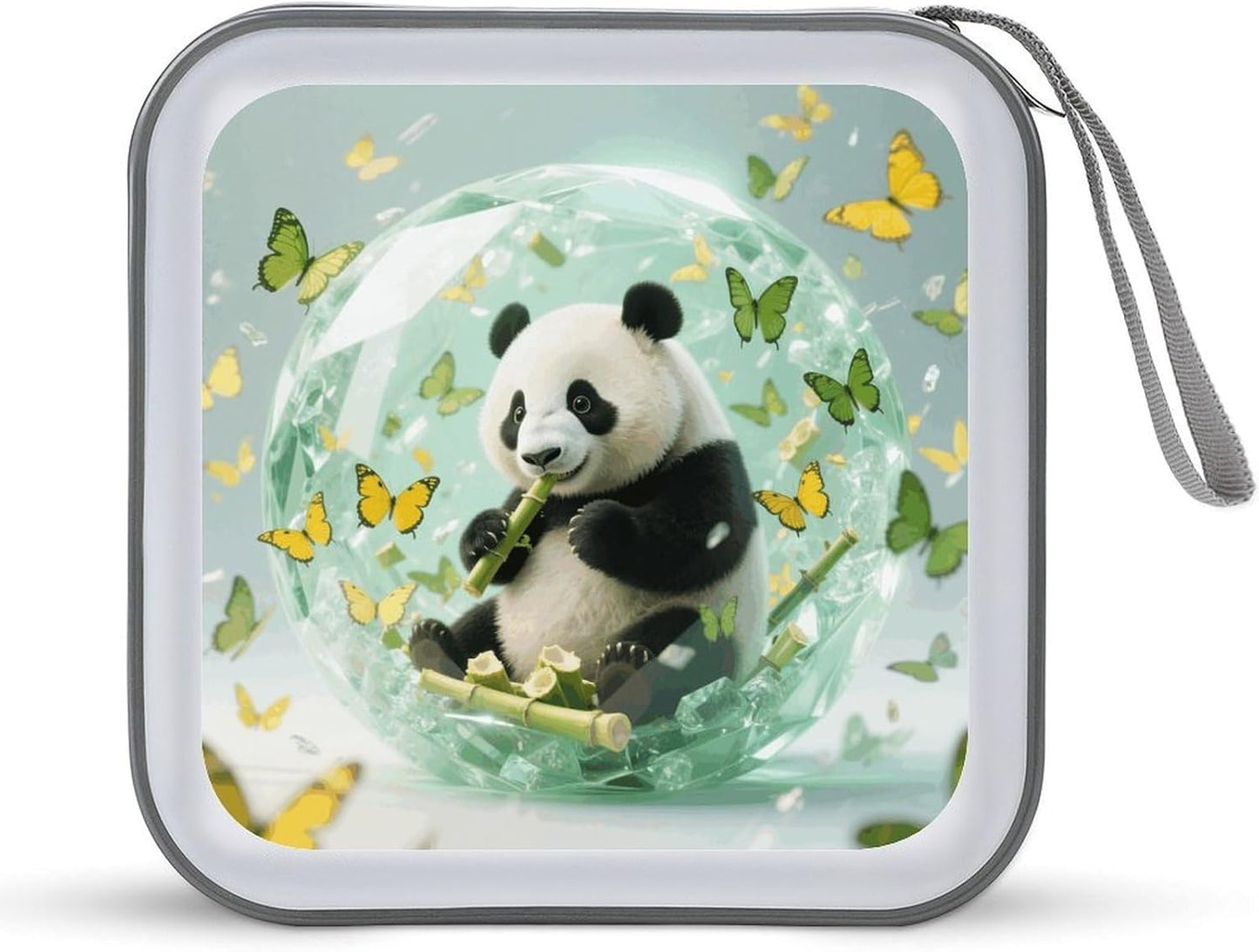 Green Crystal Storm Panda CD Case Portable Zipper CD Case 40 Capacity Hard Plastic DVD Cases Holder Large Storage Disc Wallet Bag for Car Home Travel DVD Collection Bag