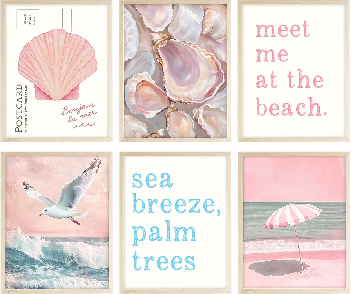 Eastern Print Pink Beach Coastal Wall Art, Preppy Room Decor With Shells & Seaside Quotes, Oyster, Granddaughter Aesthetic Summer Print, Beach Poster Artwork For Girls Dorm & Bedroom, UNFRAMED 8x10