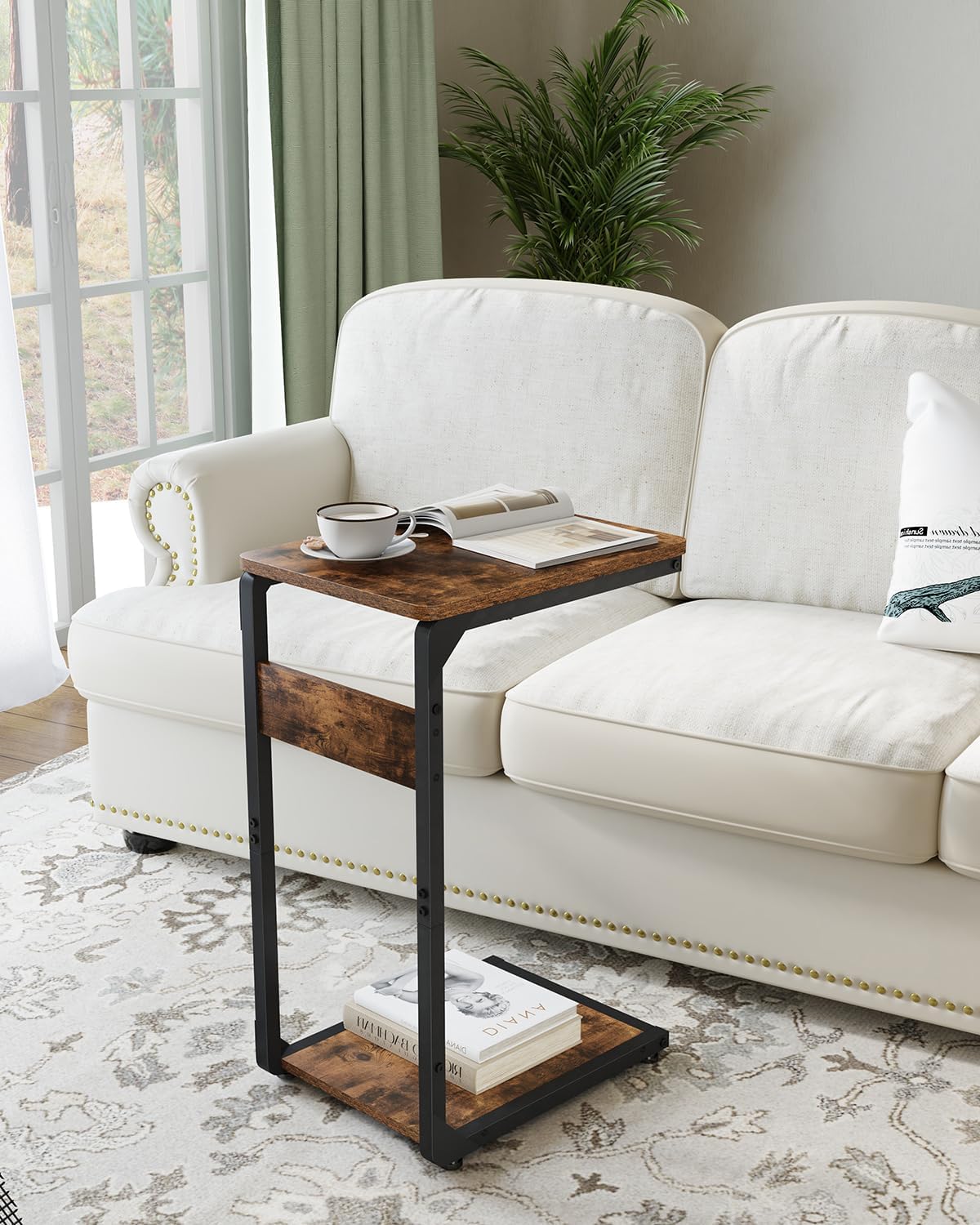 Narrow C-Shaped End Table, Small Couch Side Table, Sofa TV Tray Table for Living Room, Bedroom, Bedside ET-YB-BR1