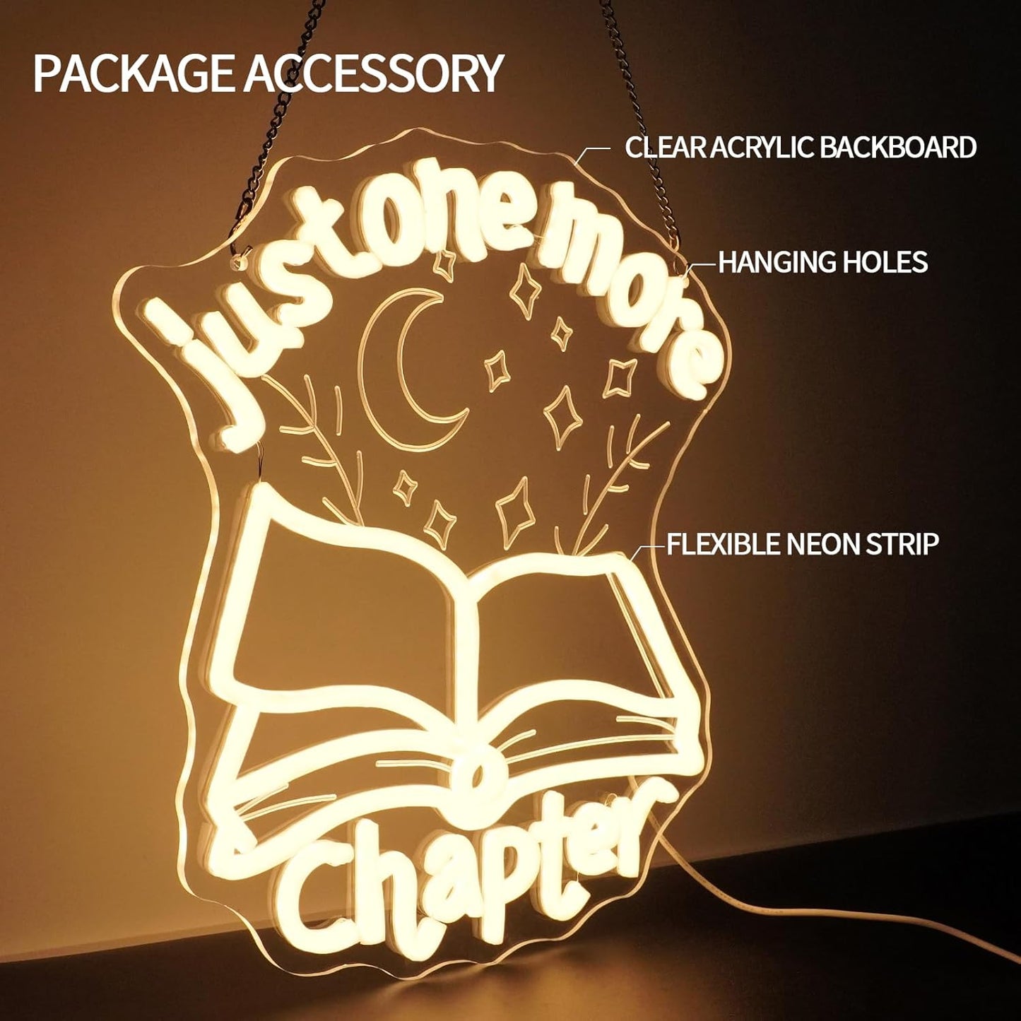 Runalosa Just One More Chapter Neon Sign Dimmable Reading Neon Light Sign for Wall Decor Letters Led Signs for Bookshelf Reading Corner Library Reading Club Bookstore Decor Reader Gifts 12.6" x 13.8"