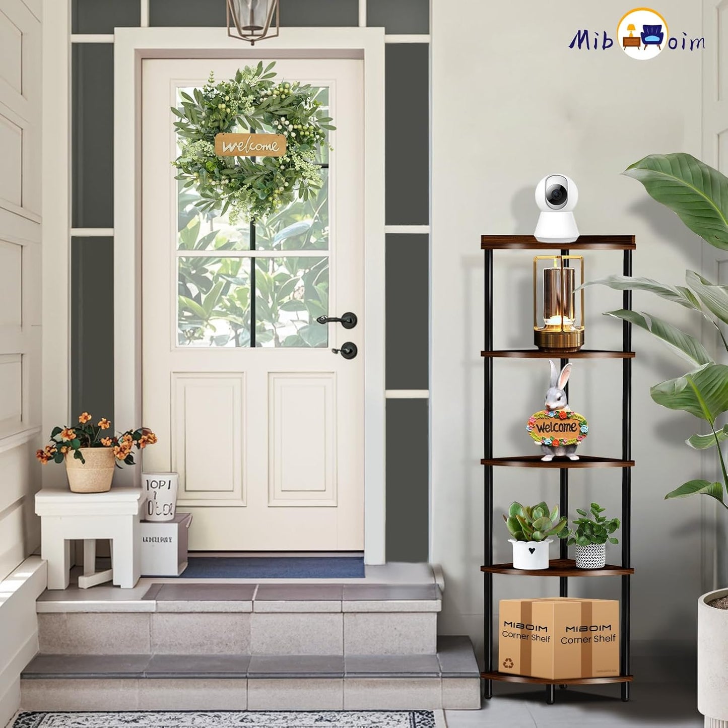 5Tier Wood Corner Shelf Stand:Tall Corner Bookshelf Storage Organizer for Living Room/Bedroom/Bathroom/Kitchen/Home Office,Display Corner Shelves for Small Space,Rustic Brown Esquineros de Sala