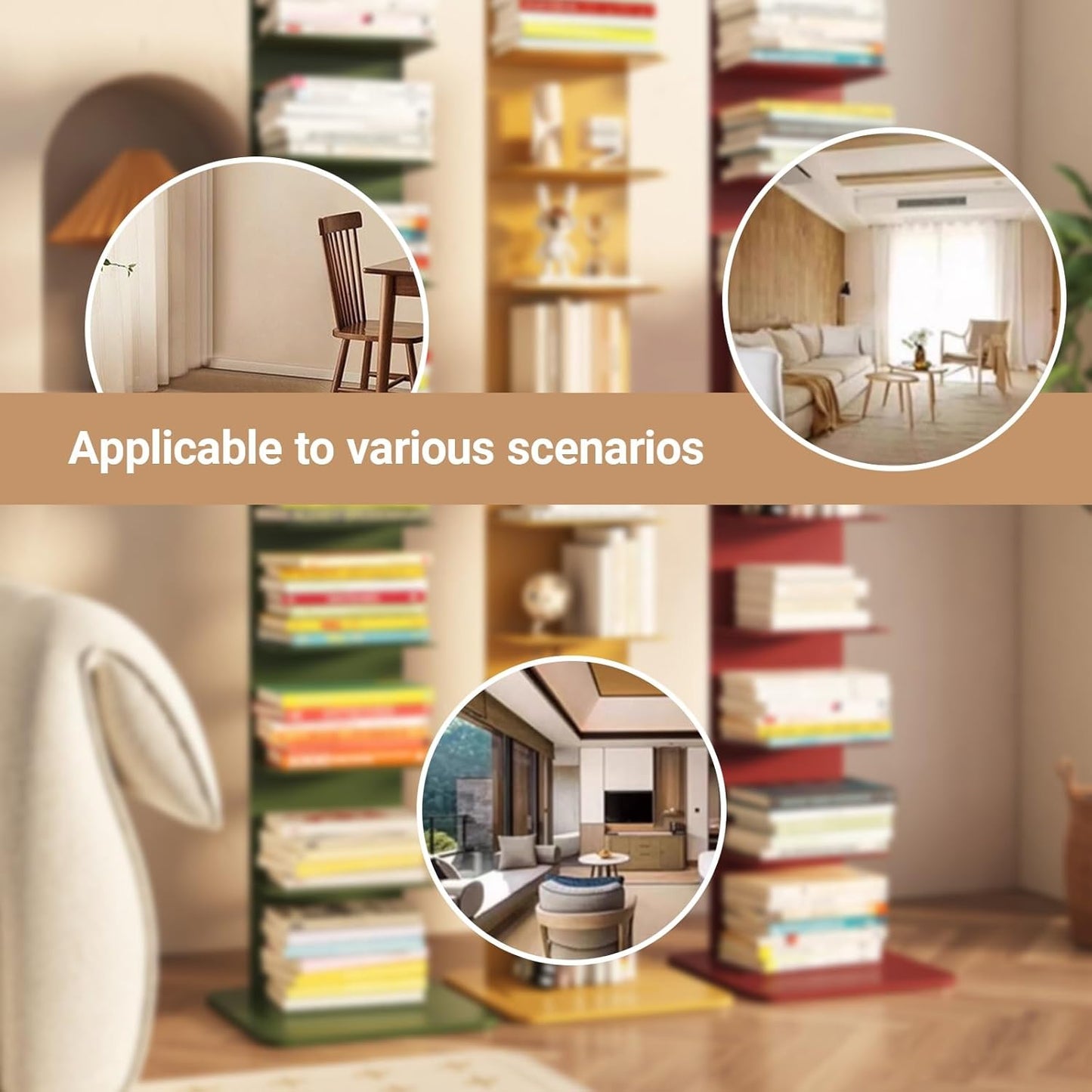 Modern Open Metal Spine Bookcase Tower with Baffles for Book Organizer Freestanding Narrow Display Bookshelf for Small Space for Living Room, Bedroom，Office(White,9-Layer)