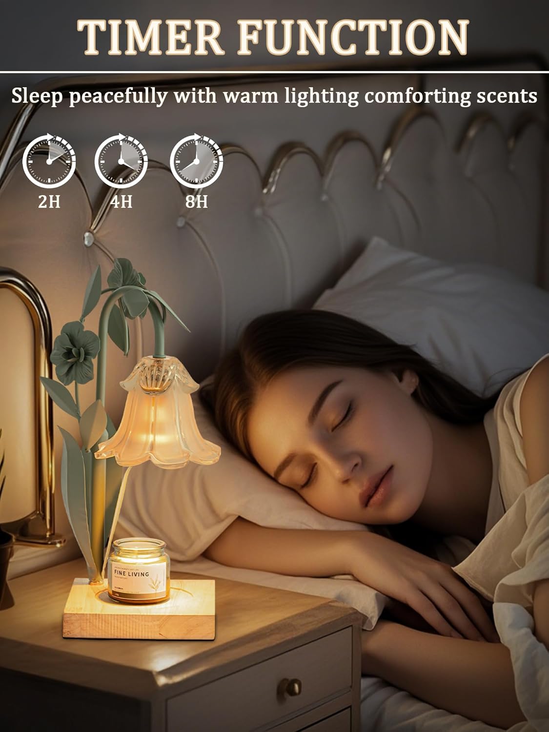 Flower Candle Warmer Lamp with Timer & Dimmer,Candle Warmer for Home Decor Aesthetic,Adjustable Height Wax Melt Warmer for Jar Candles,Christmas Birthday Gifts for Women Mom(2 Bulb)