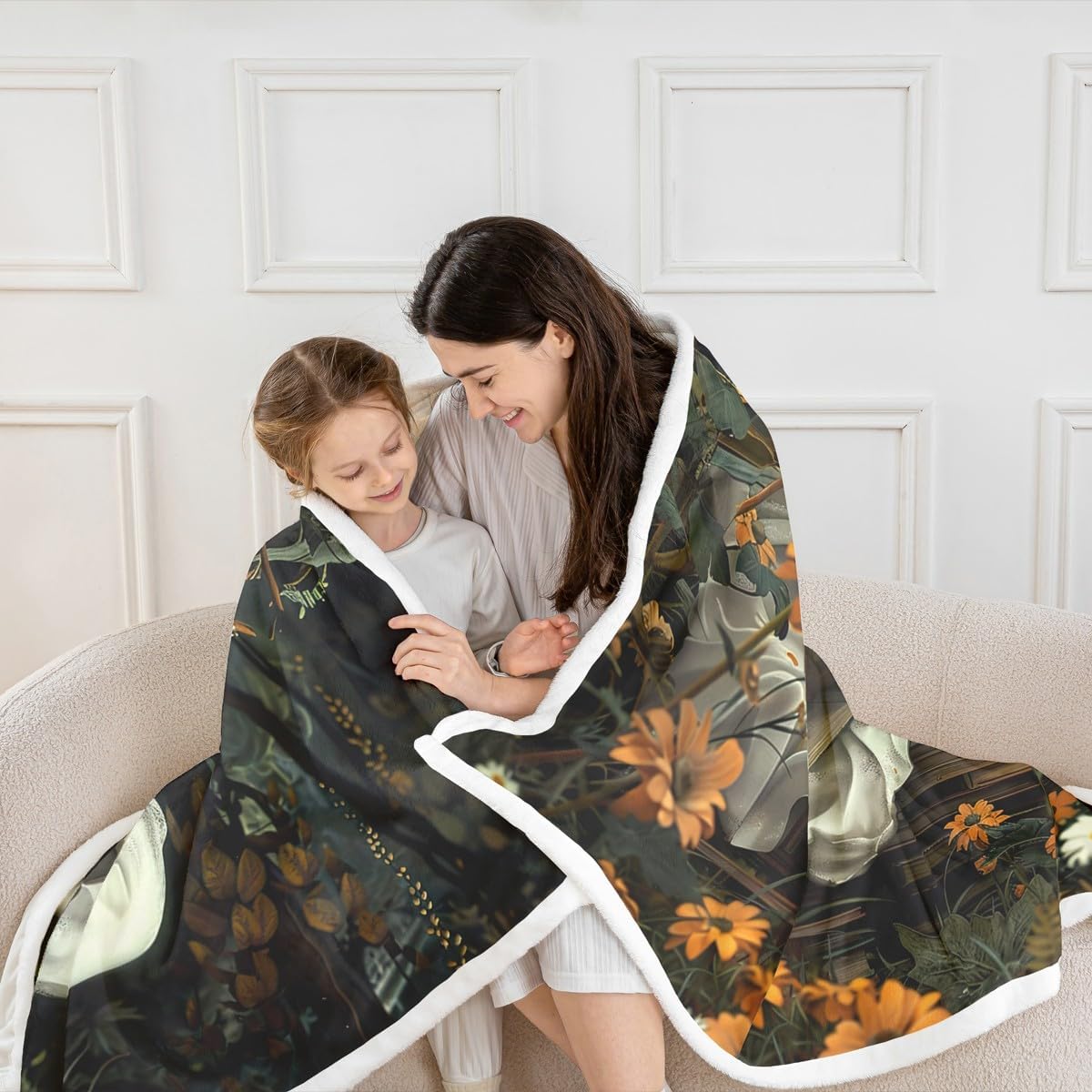 Halloween Ghost Throw Blanket,Mystic Book Reading Skull Bed Plush Blanket for Living Room Decor,Vintage Floral Plants Couch Bed Sofa Soft Cozy Kids Adults Teen Fleece 50"x60"