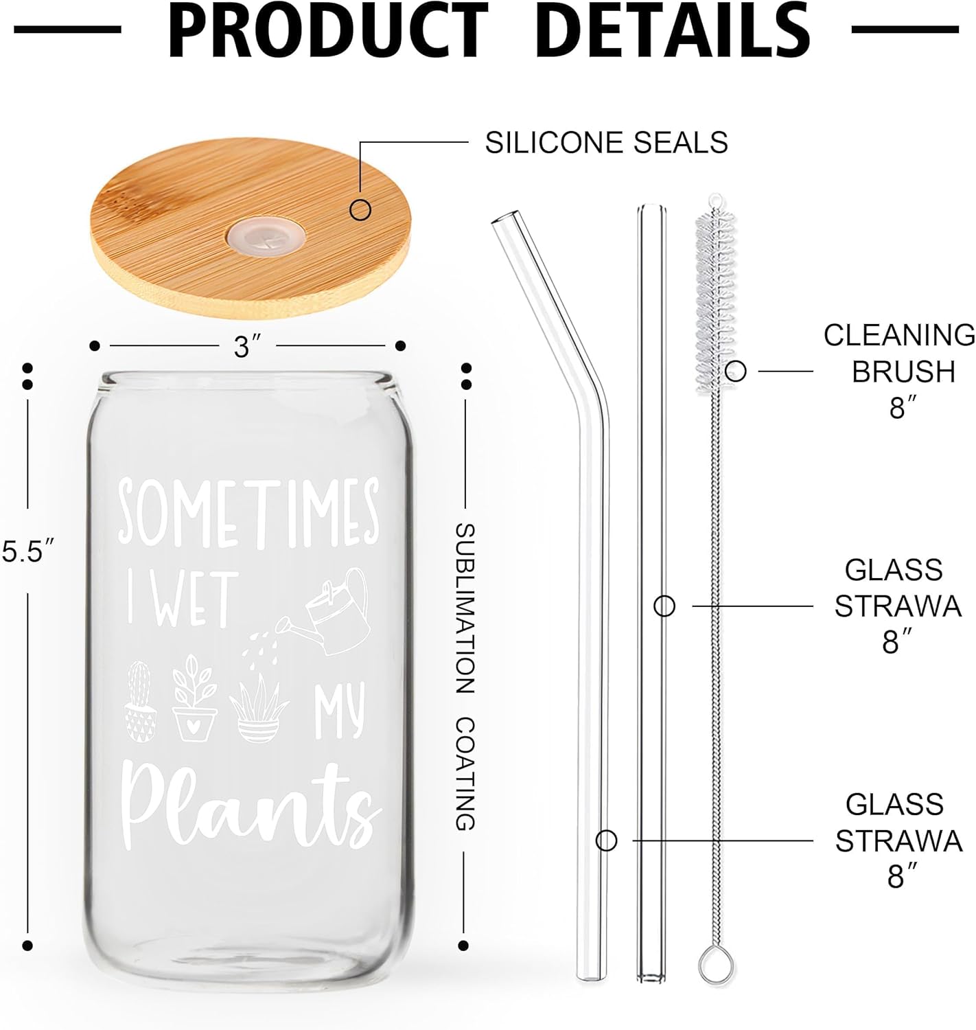 SteadStyle Plant Lover Gifts for Women, Garden Present for Plans Lovers - Glass Drink Cup with Bamboo Lid & Straw (16oz), Unique Plant Lady Gifts for Gardeners Birthday Graduation Christmas