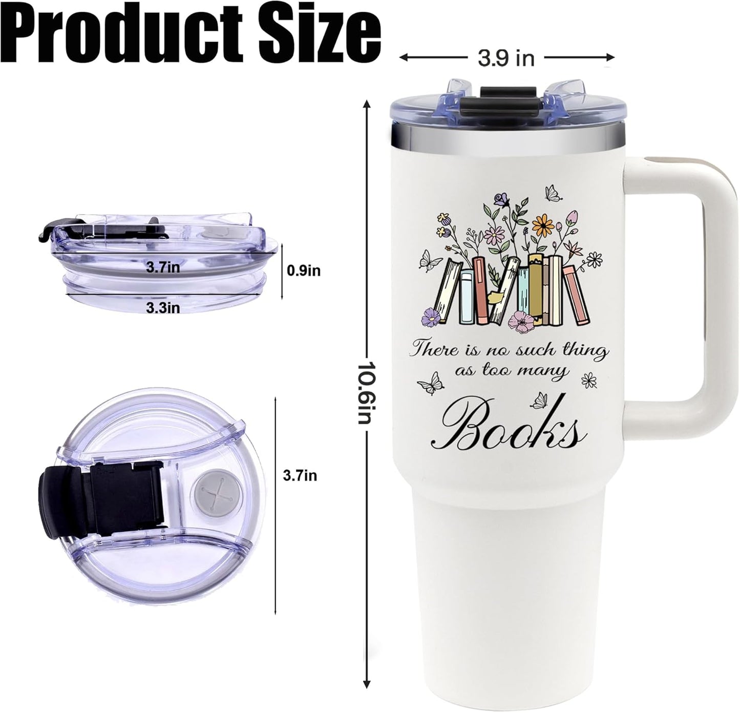 Gifts for Book Lovers Women, Book Lover Tumbler with Handle - 40oz Stainless Steel Travel Mug Insulated Coffee Cup, Bookish Bookworm Gift - Literary Librarian Gift - Reading Gifts for Readers Woman