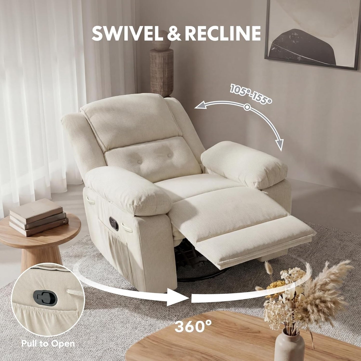Modern Rocker Recliner Chair with Cushioned Backrest Adults Massage Rocking Chairs Nursery 360 Swivel Glider for Living Room Bedroom Home Furniture