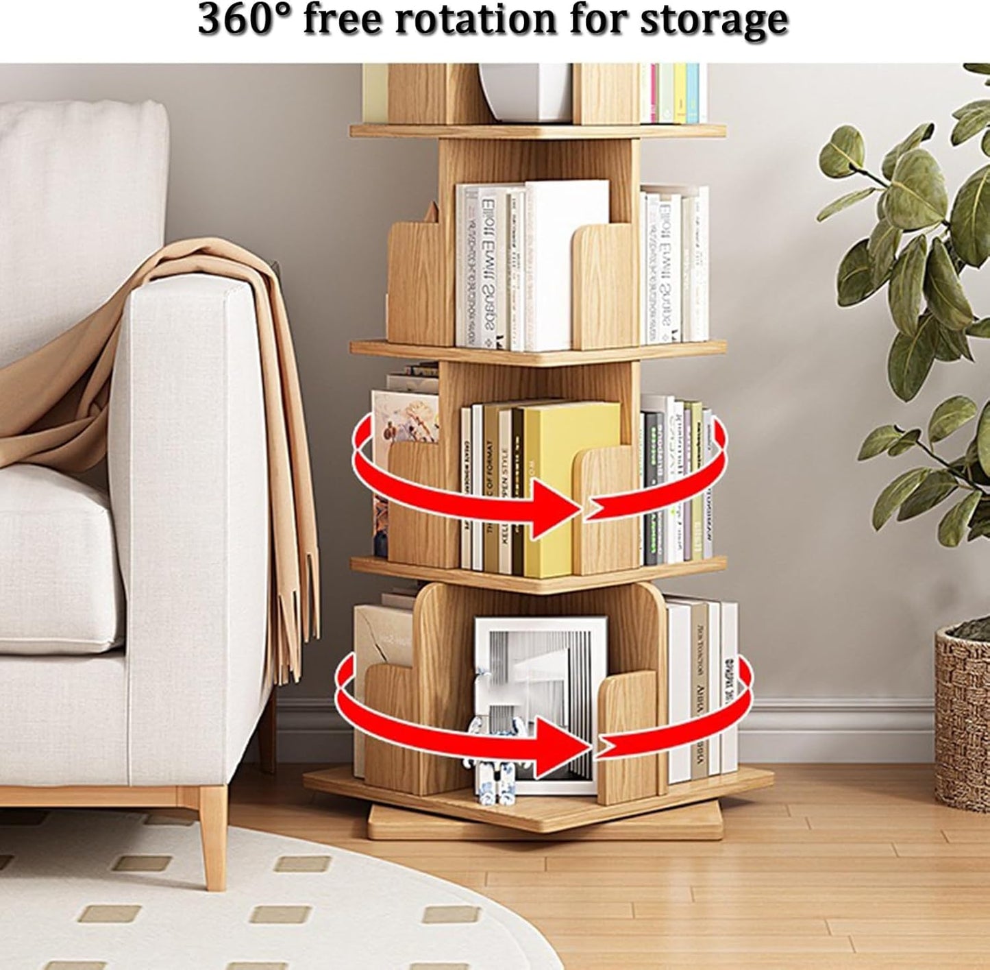 YVYKFZD Rotating Bookshelf, 360° Spinning Bookcase, Floor Standing Display Storage Rack, Wood Corner Book Shelf Organizer, for Small Space, Bedroom, Living Room(White B,2 Tier H 66cm/25.9")