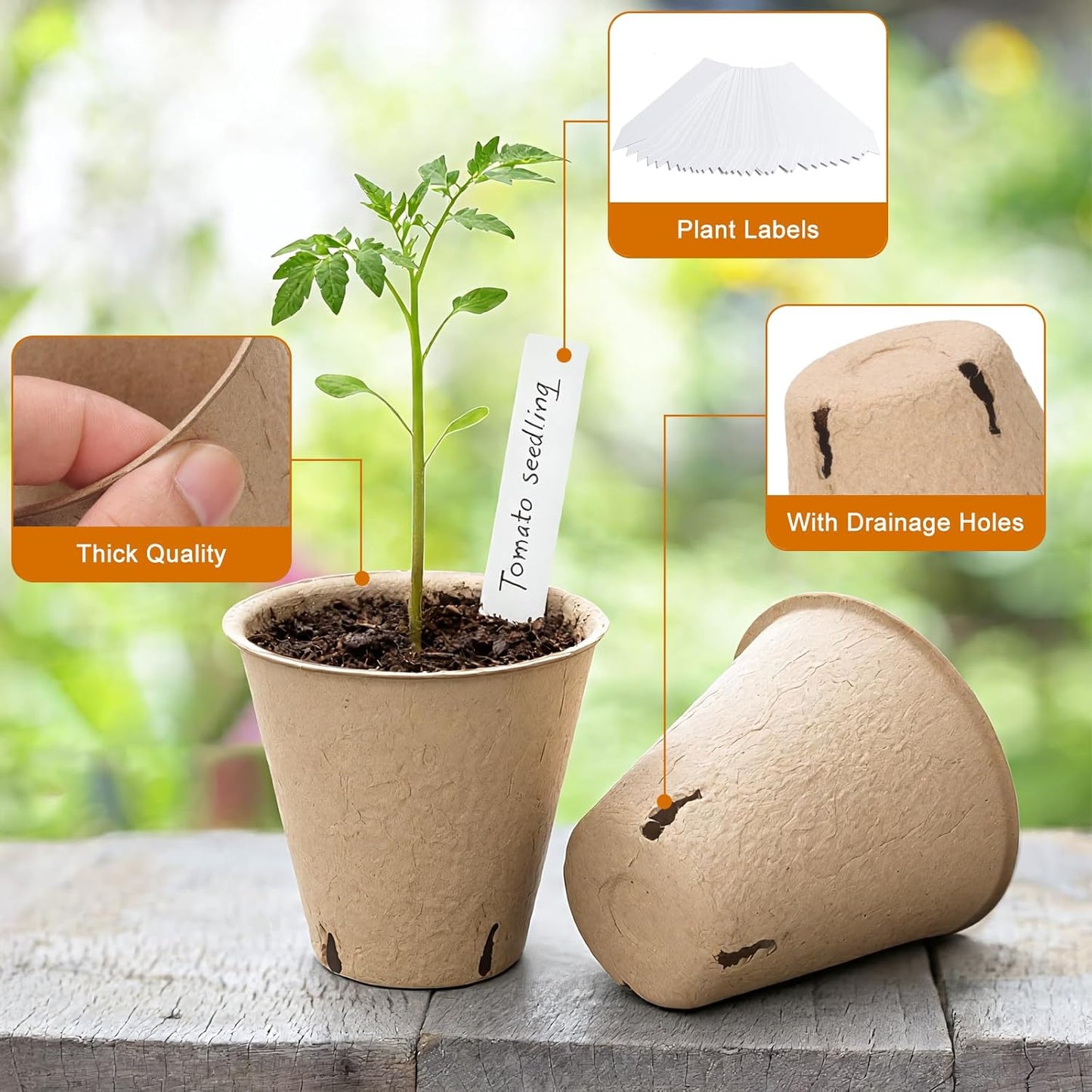 150 Pcs Peat Pots 3.15 Inch Seed Starting Pots with Drainage Holes, Round Garden Plant Nursery Pots wit 30 Plant Labels, 2 Transplant Tools.
