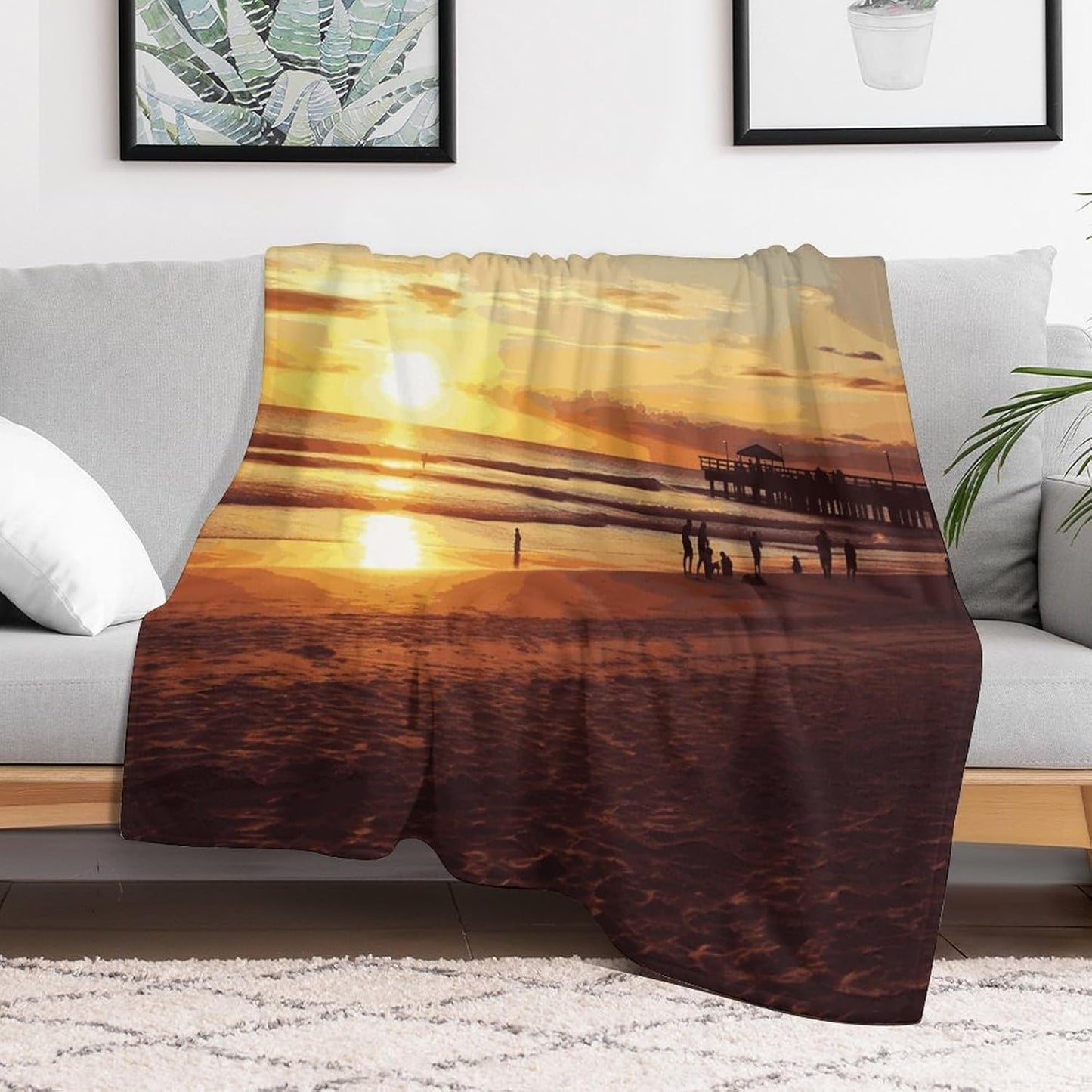 Sunset Beach Blanket Super Soft Lightweight Throw Blanket Cute Cozy Warm Bed Blanket Decorative Fuzzy Blanket All-Season Home Decor Gift for Sofa Couch Living Room 30"*40"（76 * 100cm）