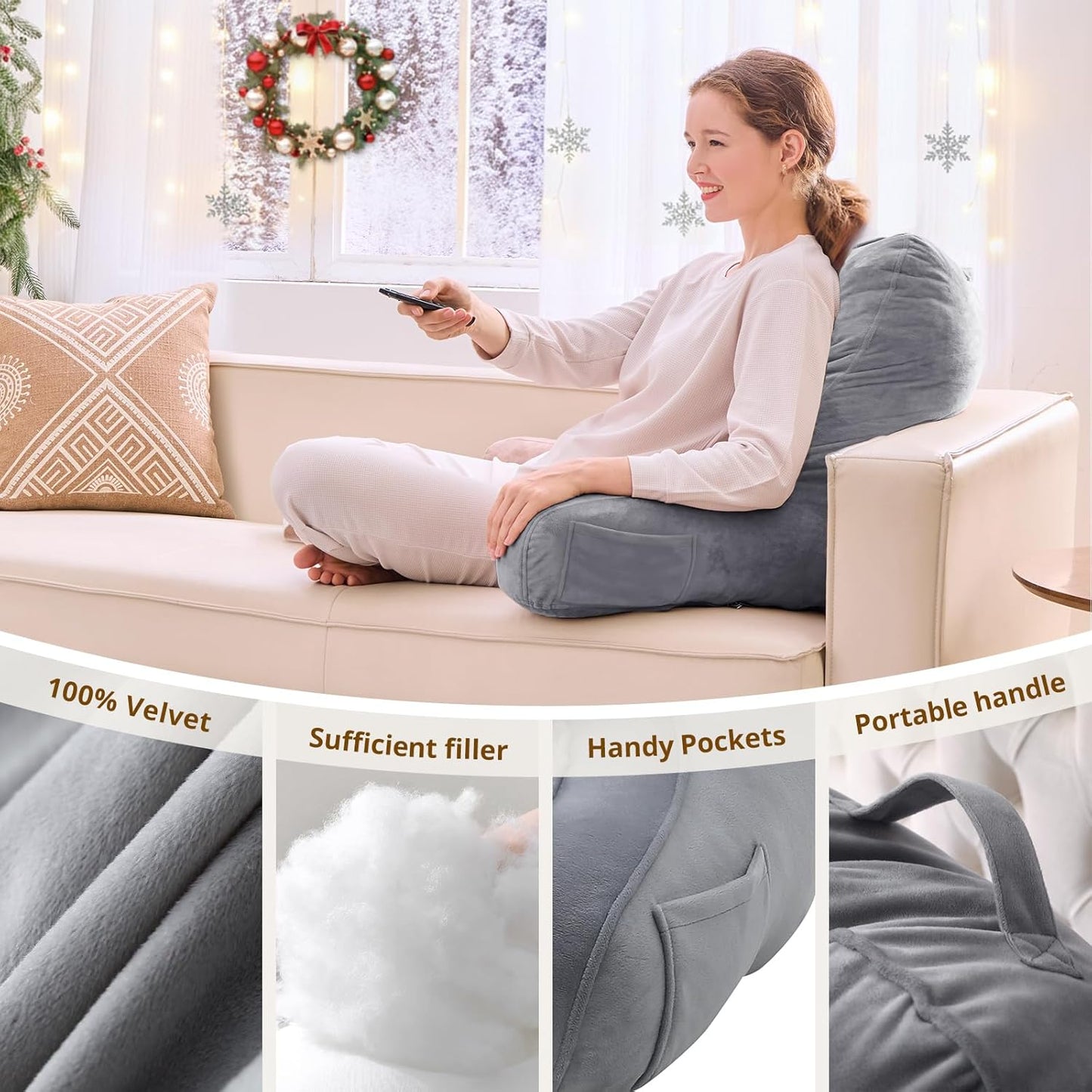 Sasttie Reading Pillow, Pillows for Reading or Relaxing – Ergonomic Support for Head, Neck, Back, and Lumbar, 21-Inch, Dark Grey