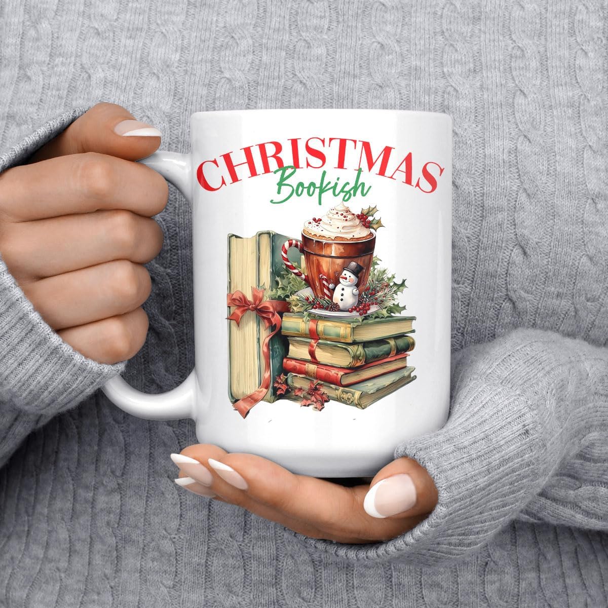 Bookish Gift Cozy Ceramic Coffee Mug 11oz for Reading Lovers Bookclub Enthusiasts Personalized Merry Christmas Present