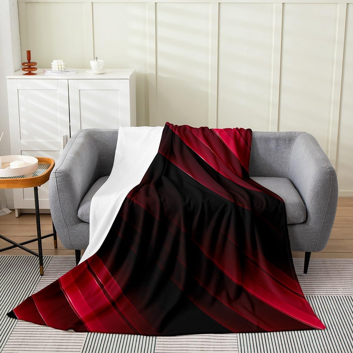 Feelyou Kids Red and Black Geometric Flannel Blanket Twin 60"x80" Modern Abstract Ombre Fleece Throw Blanket for Boys Girls Bedroom Striped Decor Plush Blanket Women Men Fuzzy Blanket