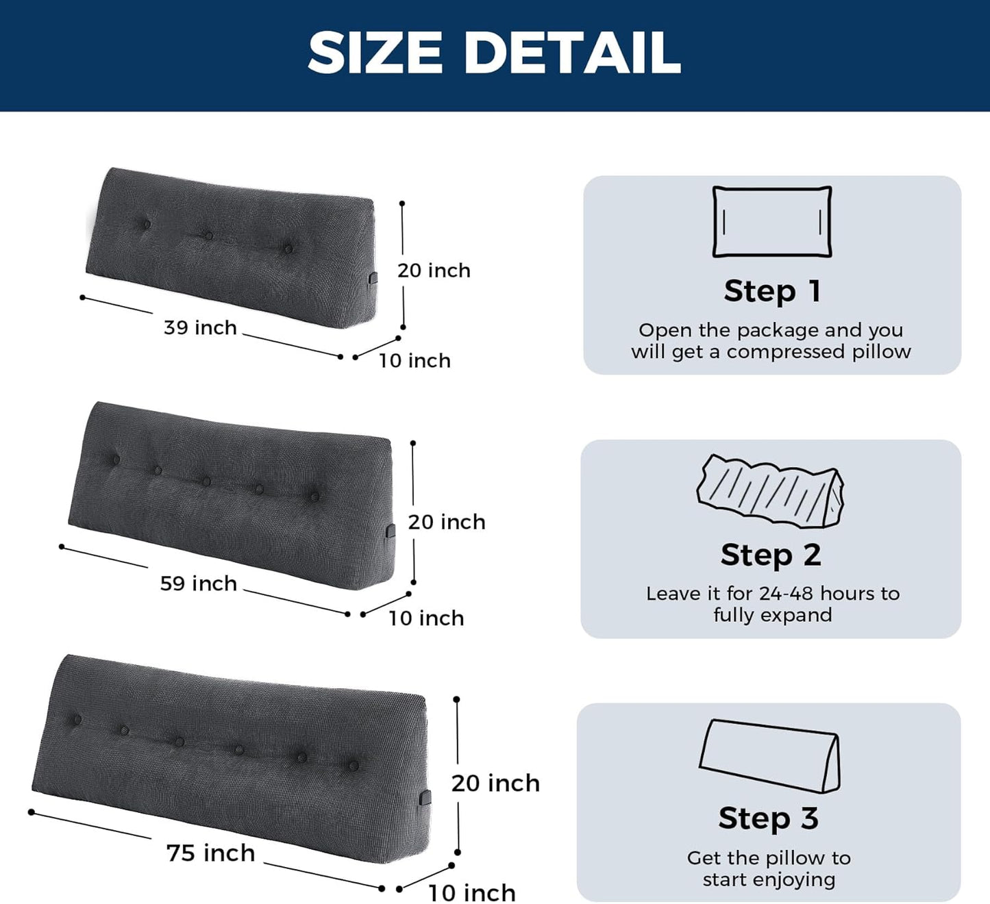 Headboard Pillow Twin, Triangle Pillows for Headboard, Head Board Backrest Wedge Pillow for Reading Sitting Working, Daybed Pillows with Removable Cover for Bed Dorm Sofa, Black