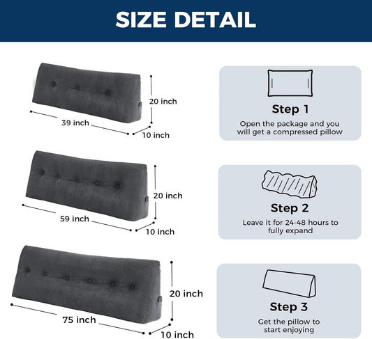 Headboard Pillow Twin, Triangle Pillows for Headboard, Head Board Backrest Wedge Pillow for Reading Sitting Working, Daybed Pillows with Removable Cover for Bed Dorm Sofa, Black