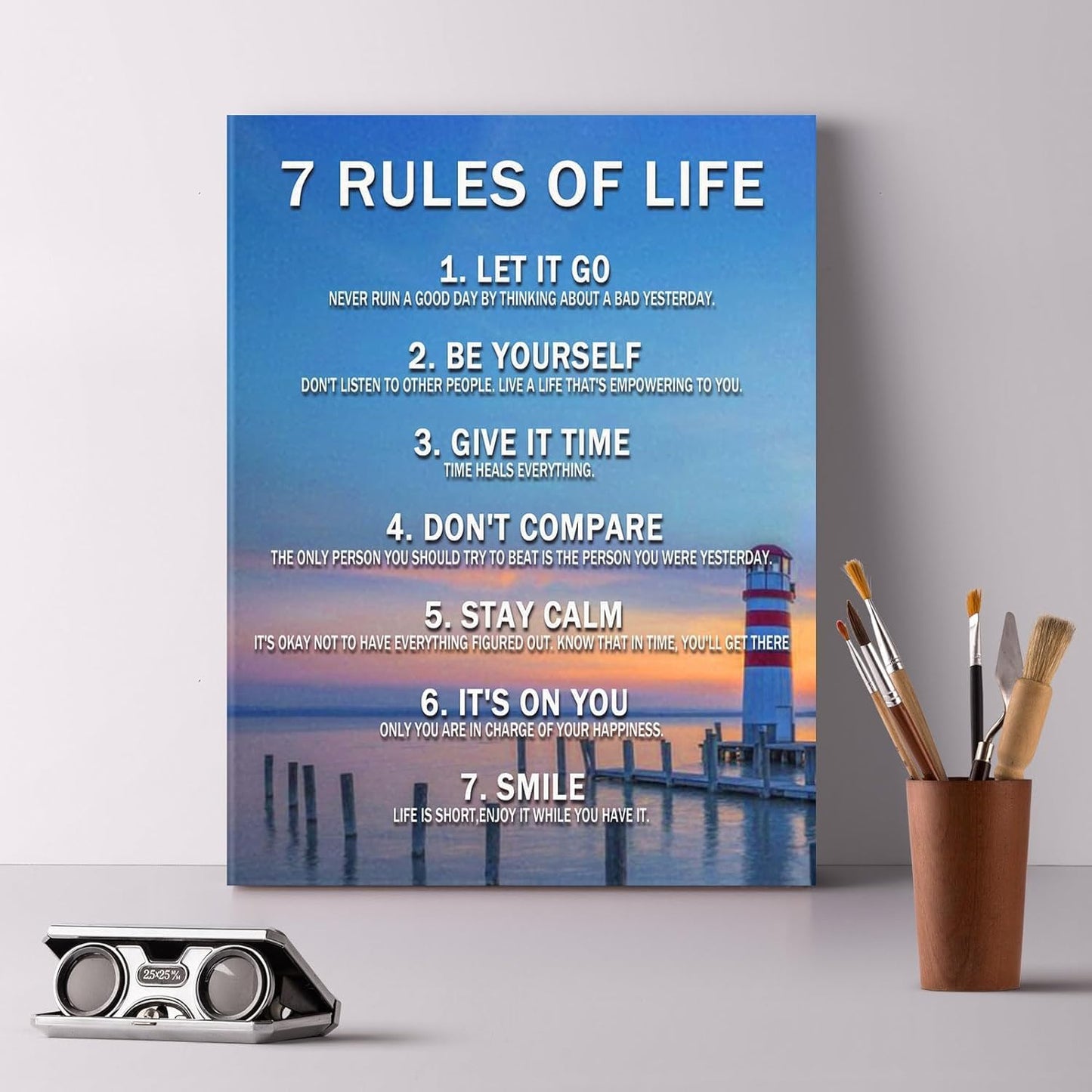7 Rules of Life Inspirational Wall Art, Motivational Posters for Classroom, Office, Bedroom - Positive Affirmations Canvas Prints, Modern Inspirational Quotes Wall Decor for Home, School, Gym Gifts for Family Member and friends 12x15 inches