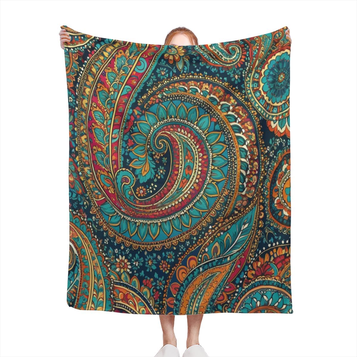 Decorative Throw Blanket for Couch Sofa Bed 50x60 – Soft Flannel Blanket Bedroom Living Room Colorful Aesthetic Paisley Pattern Print Floral Paisly Design
